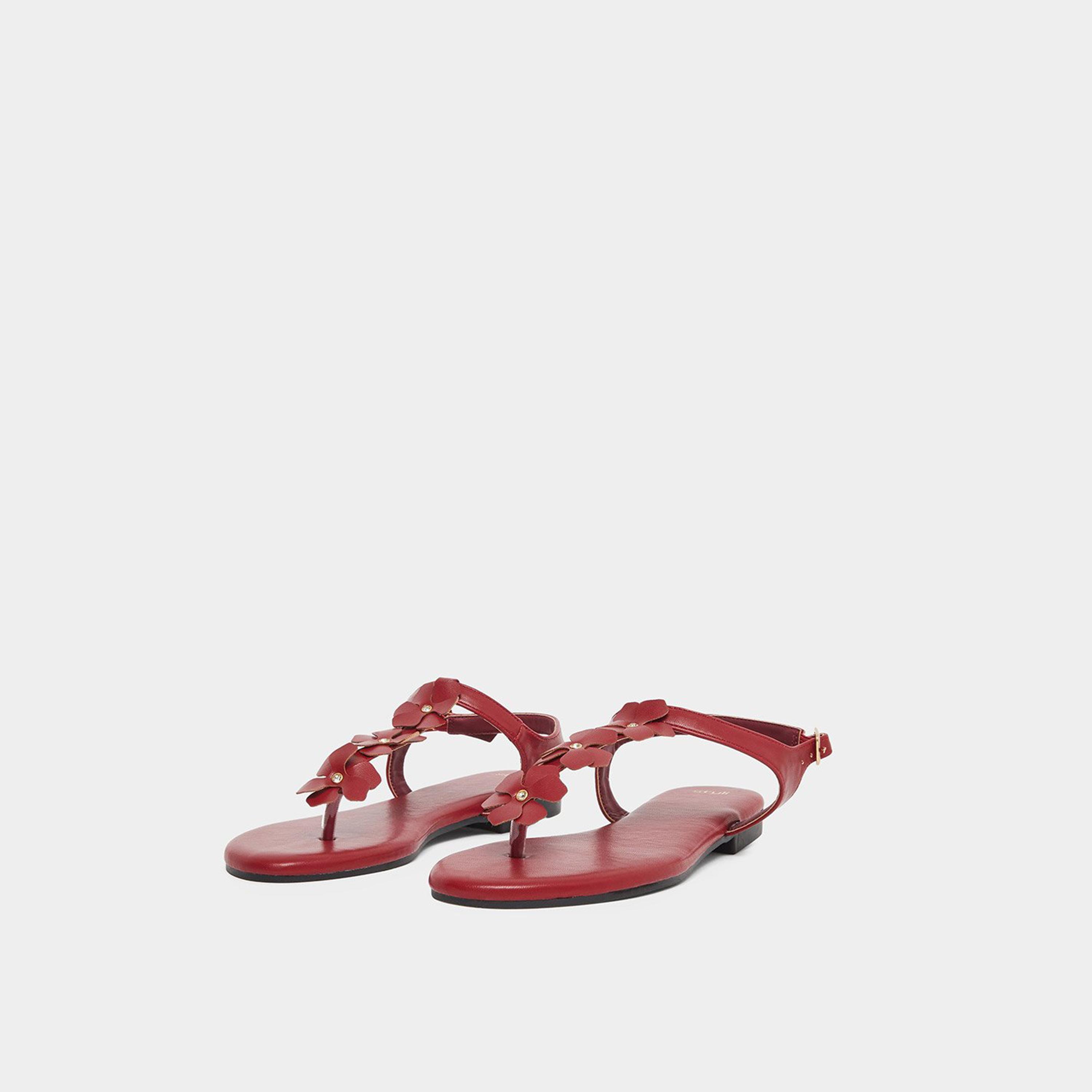Styli Women Burgundy Flower Detail Flat Sandals-women-shoes-sandals-flats-image-1