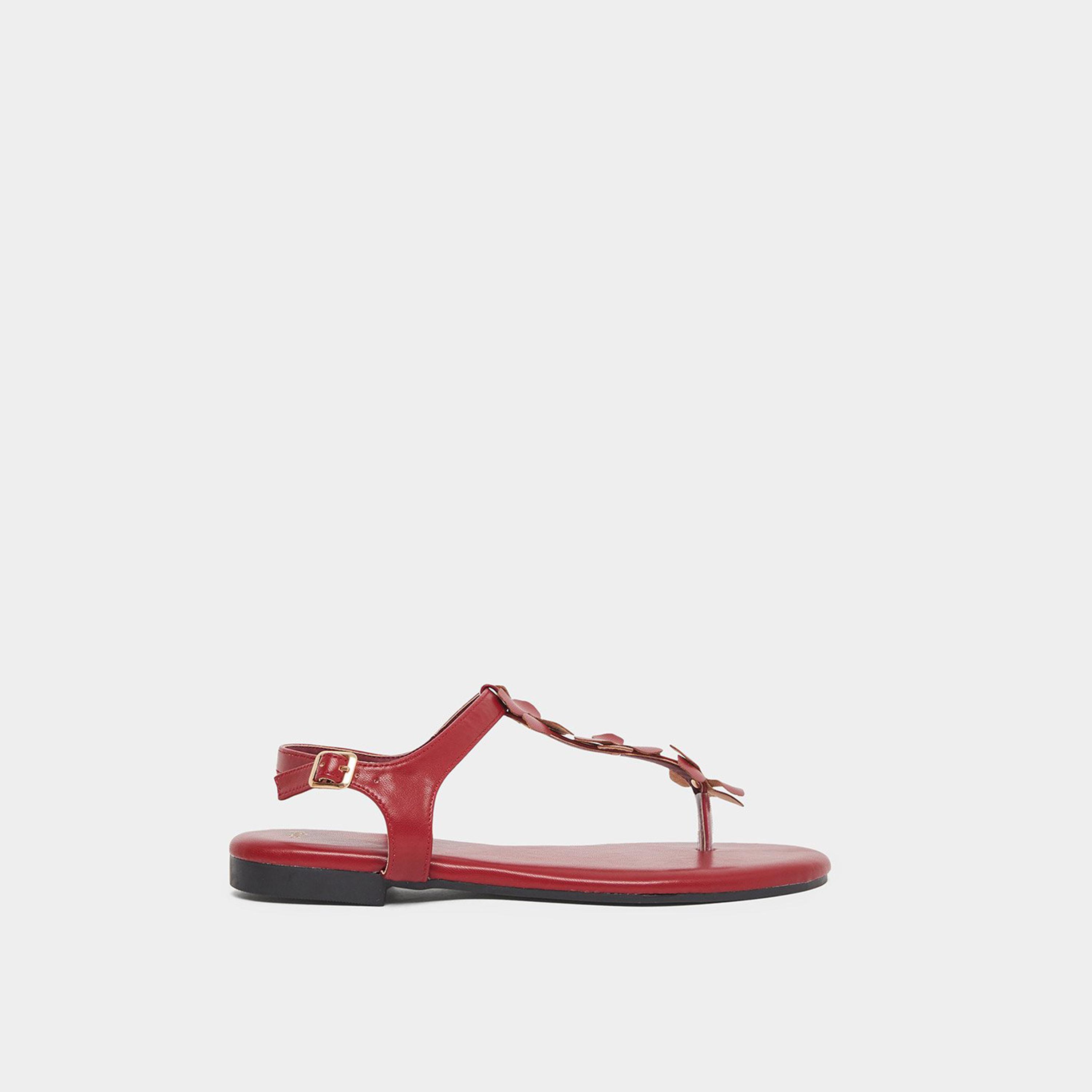 ستايلي - صندل مسطح بتفاصيل زهور لون عنابي-women-shoes-sandals-flats-image-3