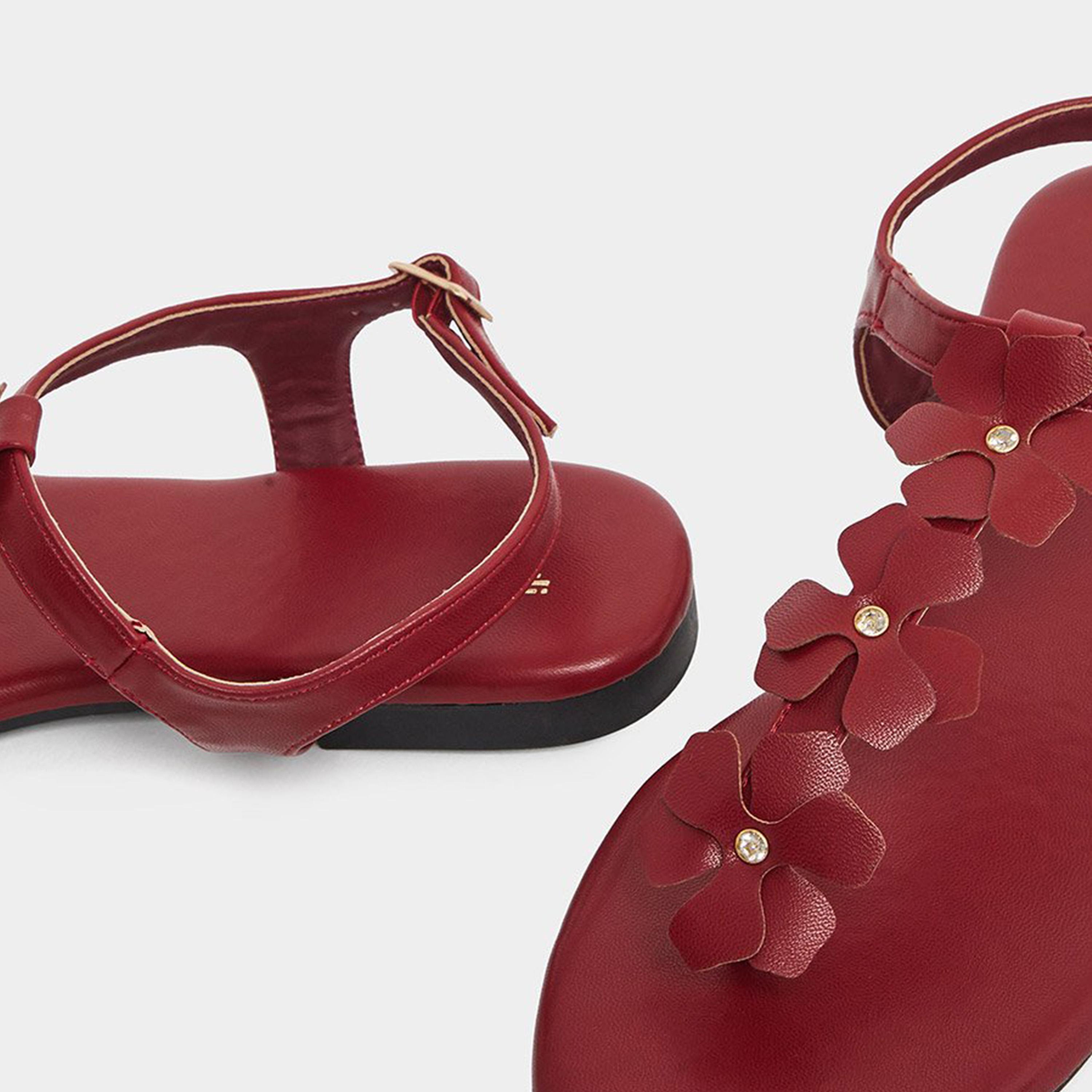 ستايلي - صندل مسطح بتفاصيل زهور لون عنابي-women-shoes-sandals-flats-image-4