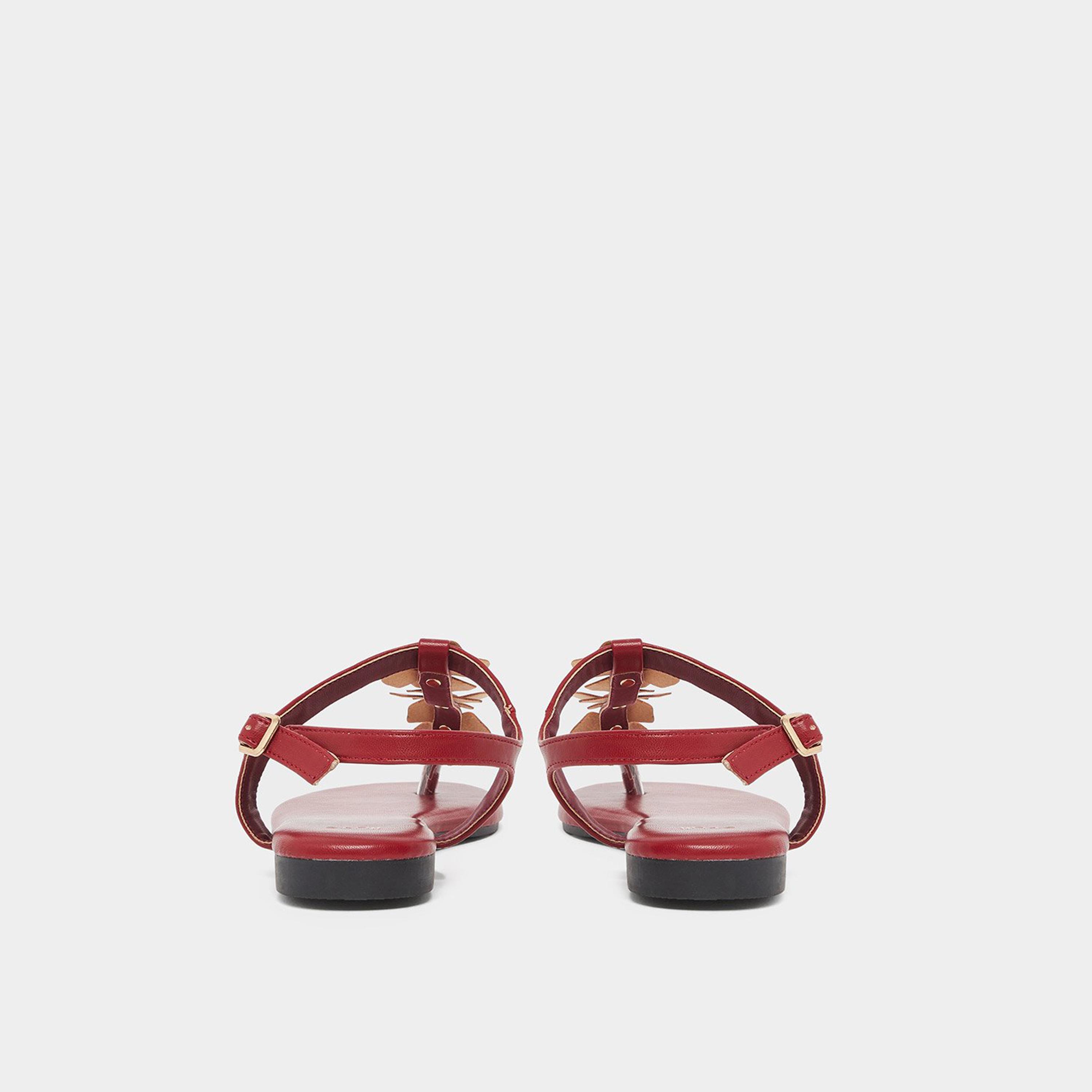 ستايلي - صندل مسطح بتفاصيل زهور لون عنابي-women-shoes-sandals-flats-image-5