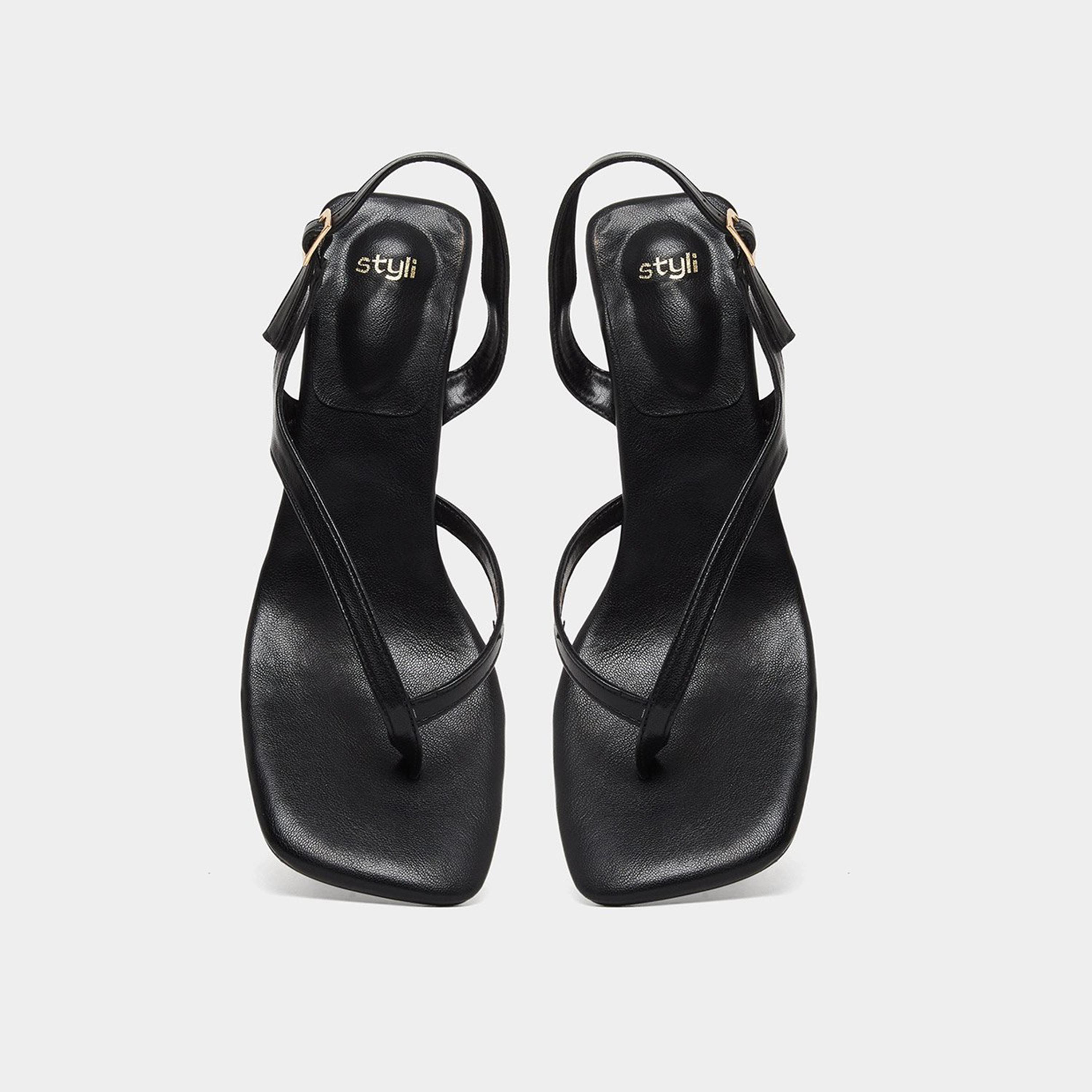 Styli Women Black Kitten Heel Thong Sandals-women-shoes-sandals-heeled-image-6