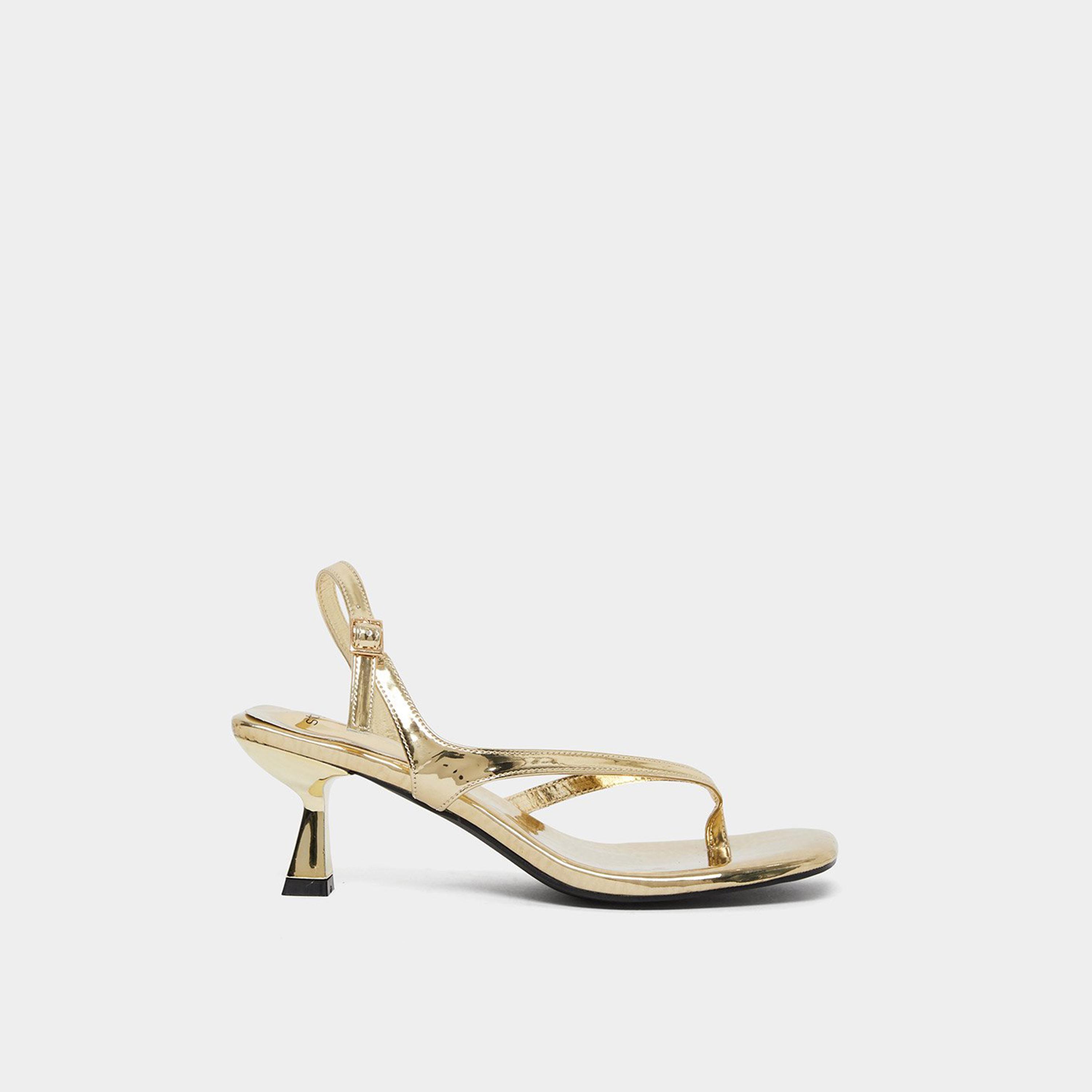 Styli Women Gold Kitten Heel Thong Sandals-women-shoes-sandals-heeled-image-3