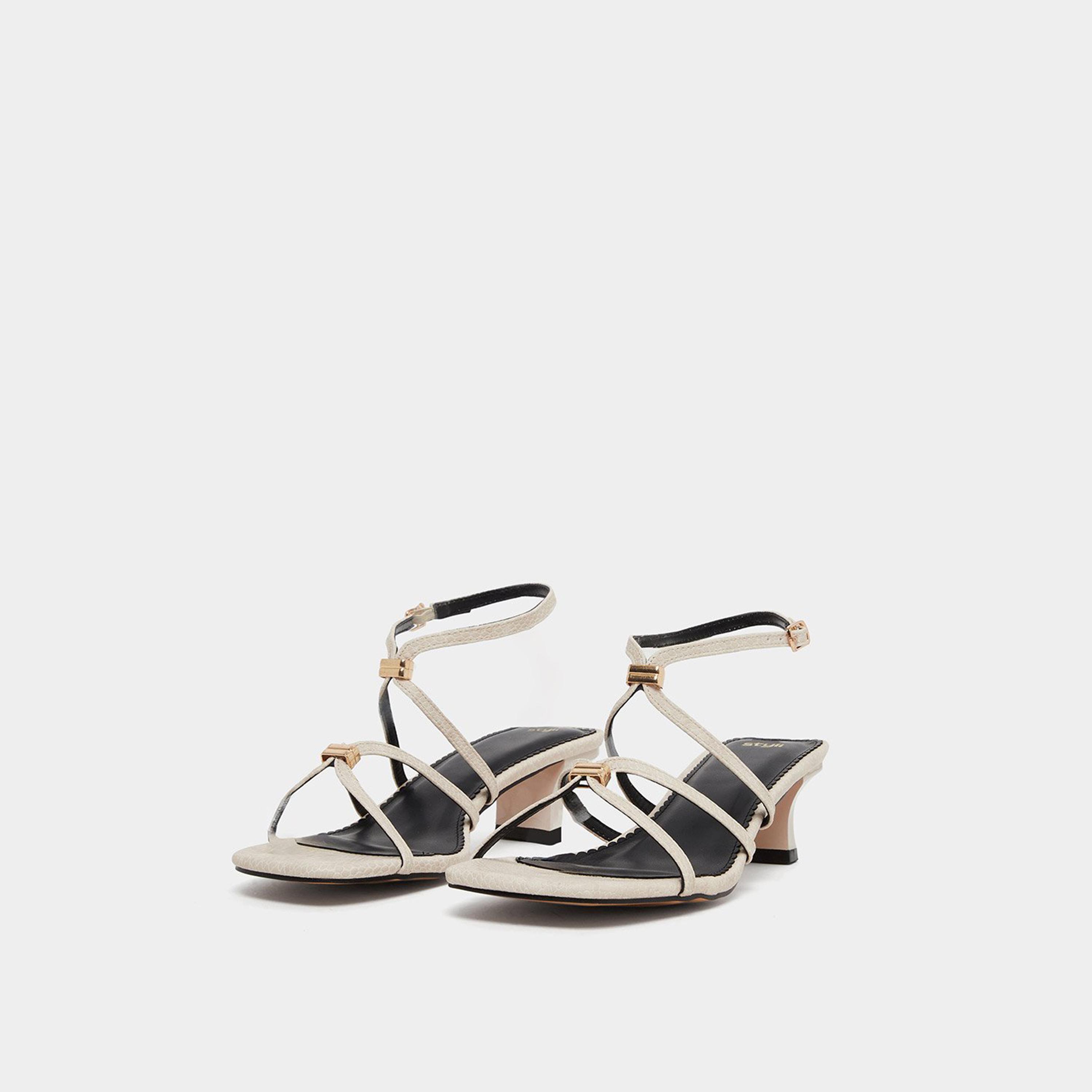 Styli Women Cream Metal Trim Accent Strappy Sandals-women-shoes-sandals-heeled-image-1