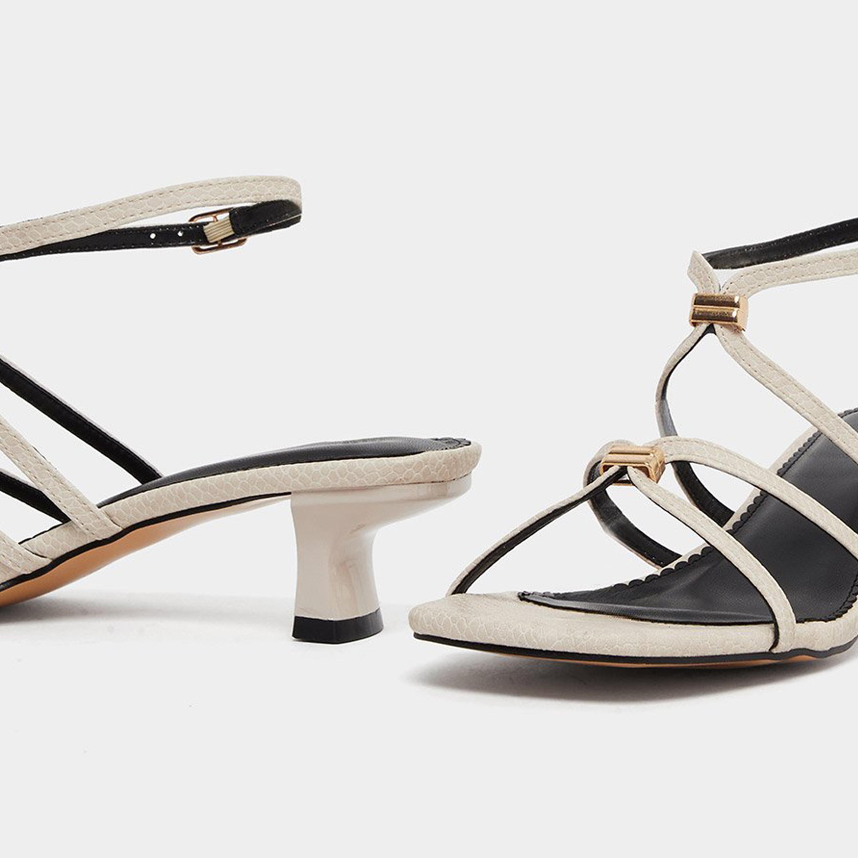 Styli Women Cream Metal Trim Accent Strappy Sandals-women-shoes-sandals-heeled-image-4