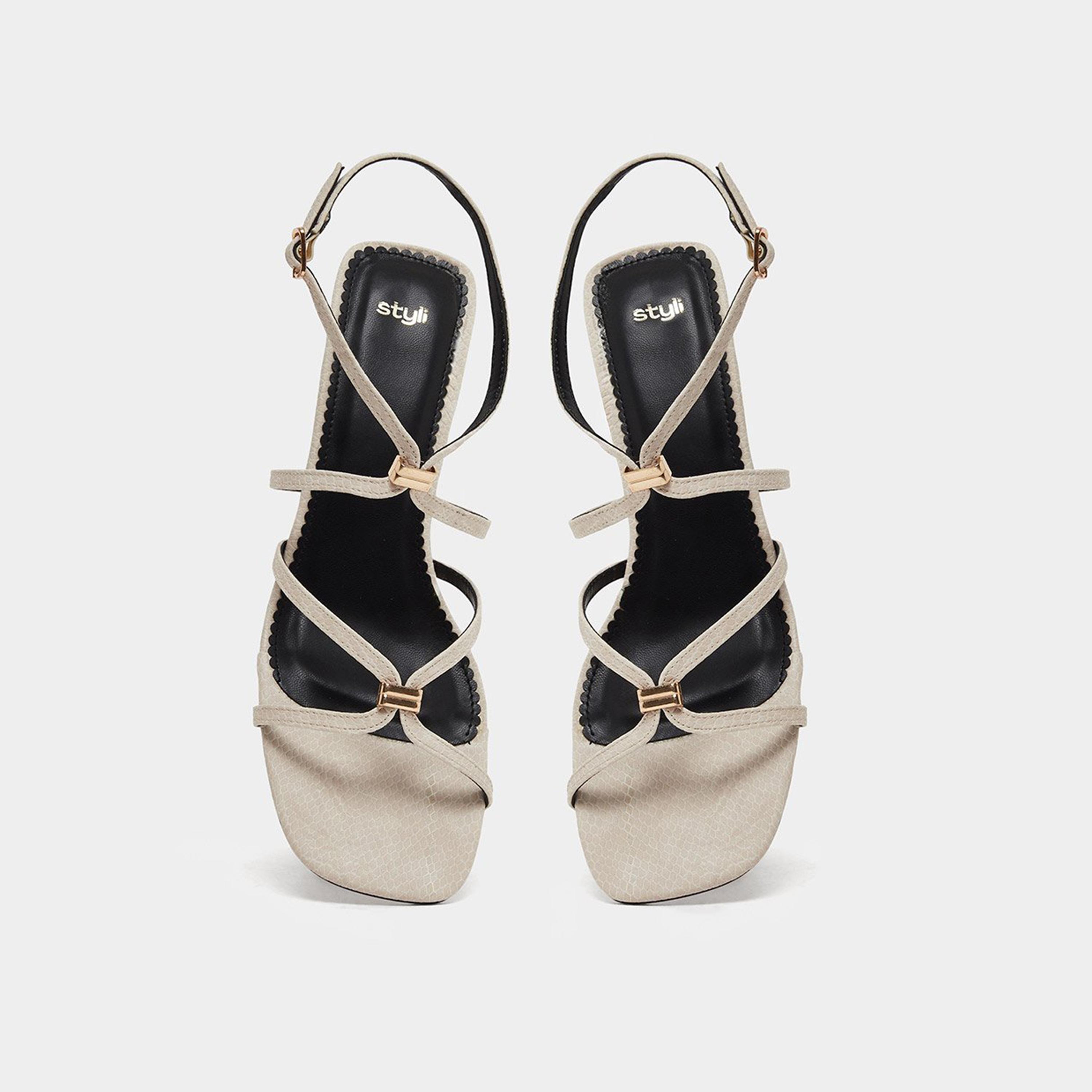 Styli Women Cream Metal Trim Accent Strappy Sandals-women-shoes-sandals-heeled-image-6