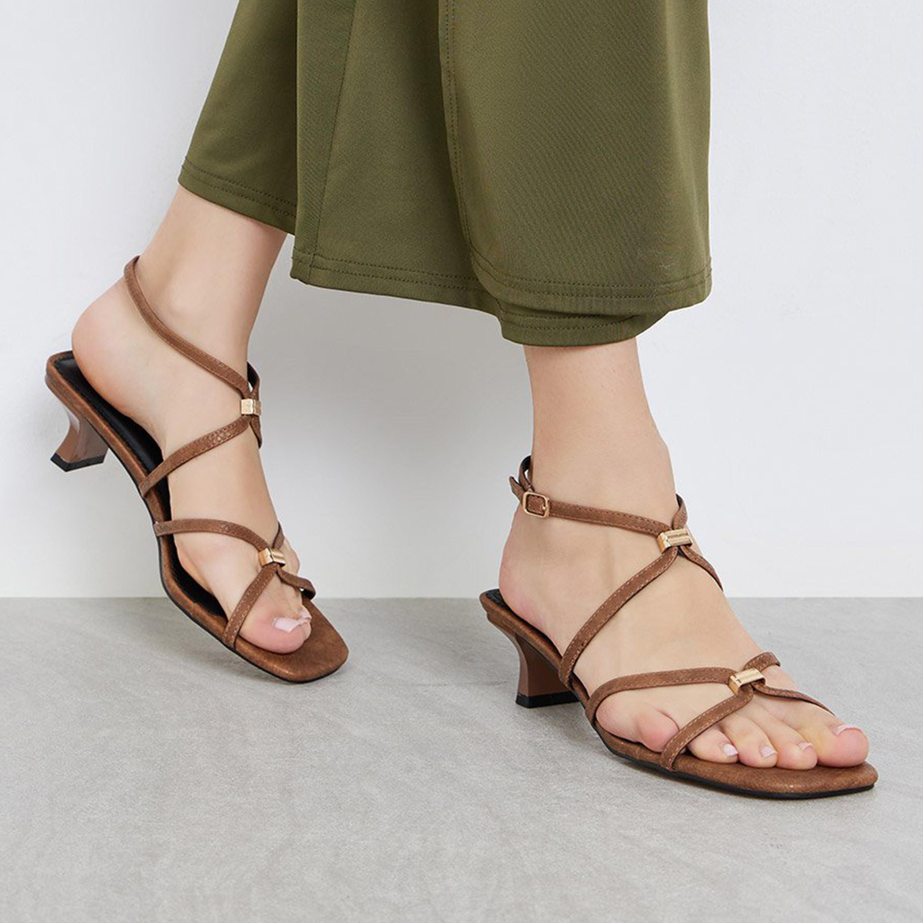 Styli Women Brown Metal Trim Accent Strappy Sandals-women-shoes-sandals-heeled-image-2