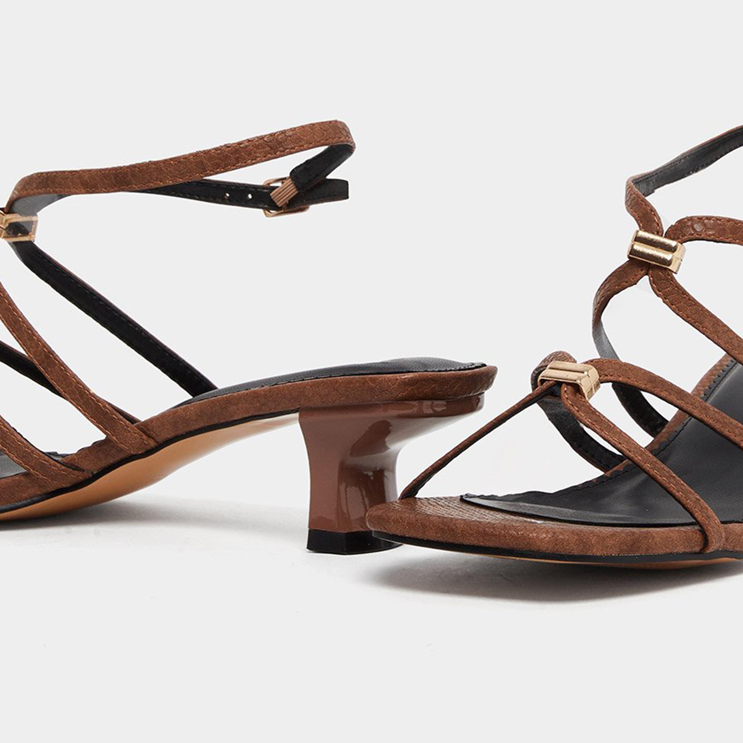 Styli Women Brown Metal Trim Accent Strappy Sandals-women-shoes-sandals-heeled-image-4