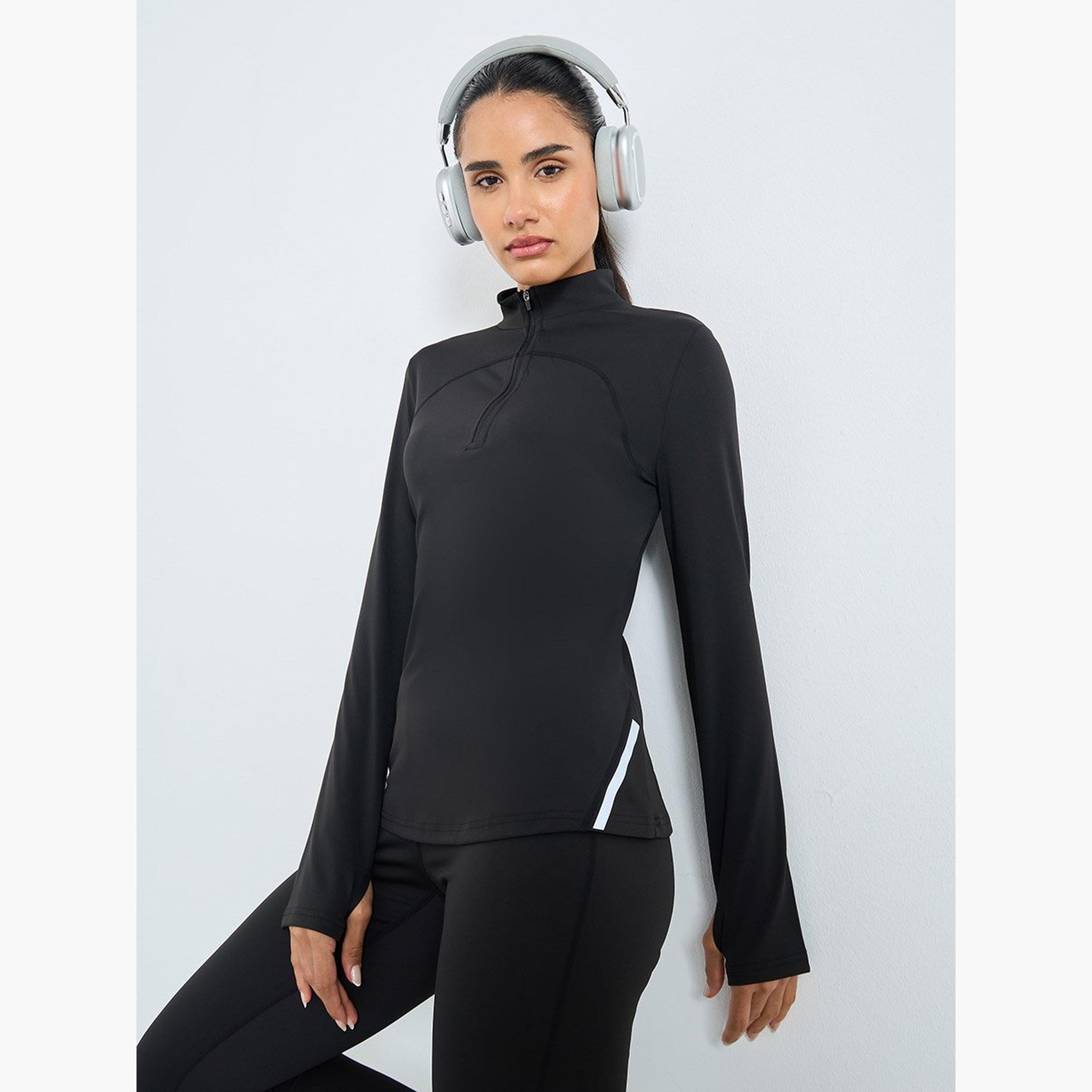 Styli Reflective Detail Back Textured Panel Half Zip Top-women-clothing-sportswearandactivewear-tshirtsandvests-image-1