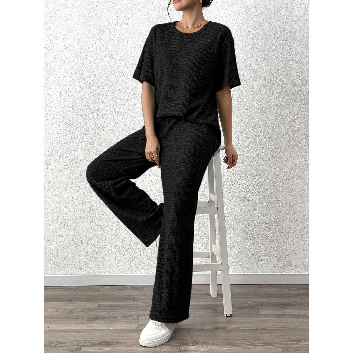 Styli Women Solid Textured T-Shirt and Pants Co-Ords-women-clothing-coordsets-image-3