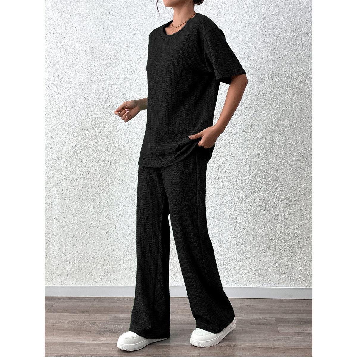 Styli Women Solid Textured T-Shirt and Pants Co-Ords-women-clothing-coordsets-image-5