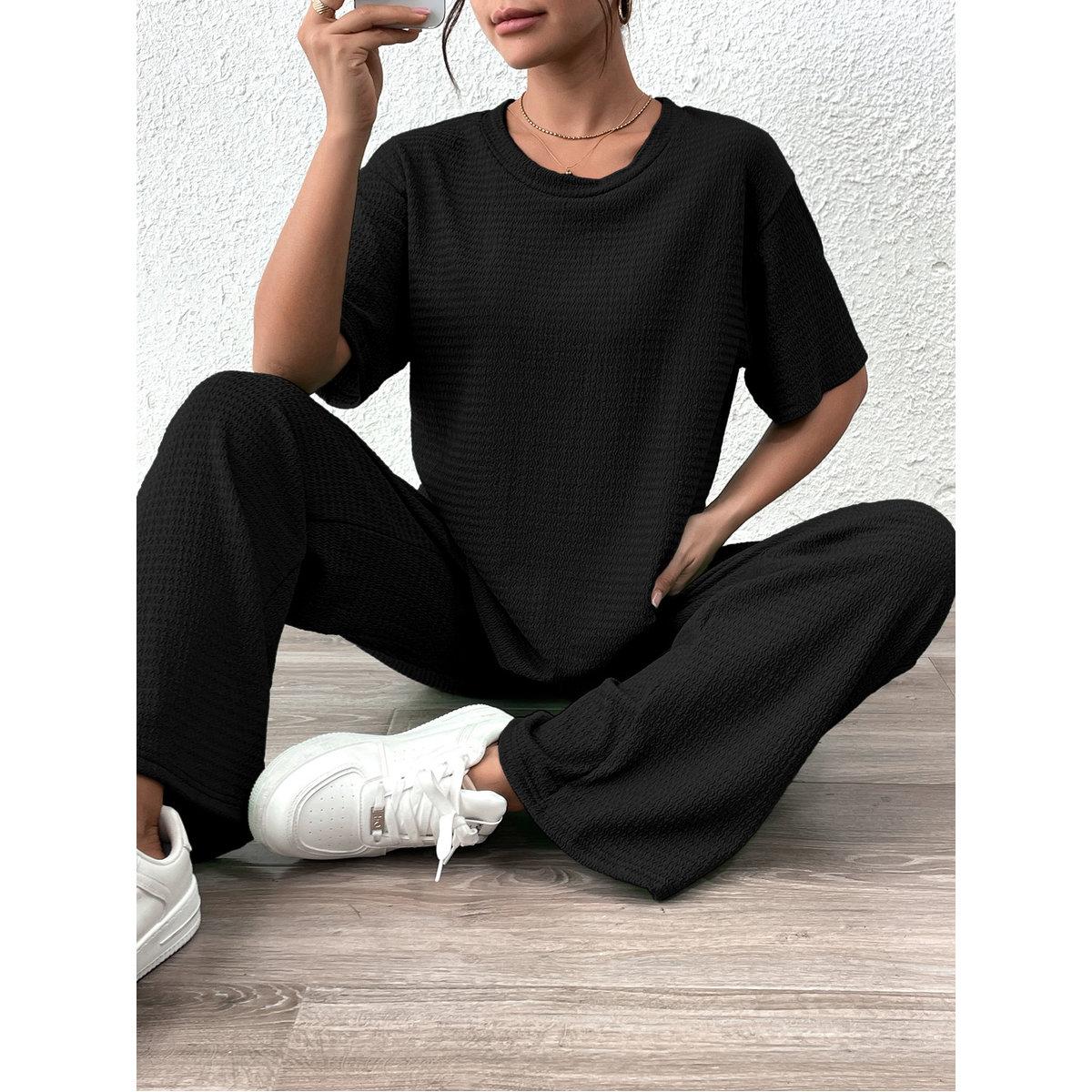 Styli Women Solid Textured T-Shirt and Pants Co-Ords-women-clothing-coordsets-image-6