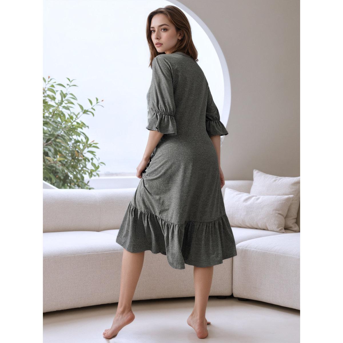 Styli Women Solid Ruffle Hem Round Neck Nightdress-women-clothing-nightwear-nighties-image-5