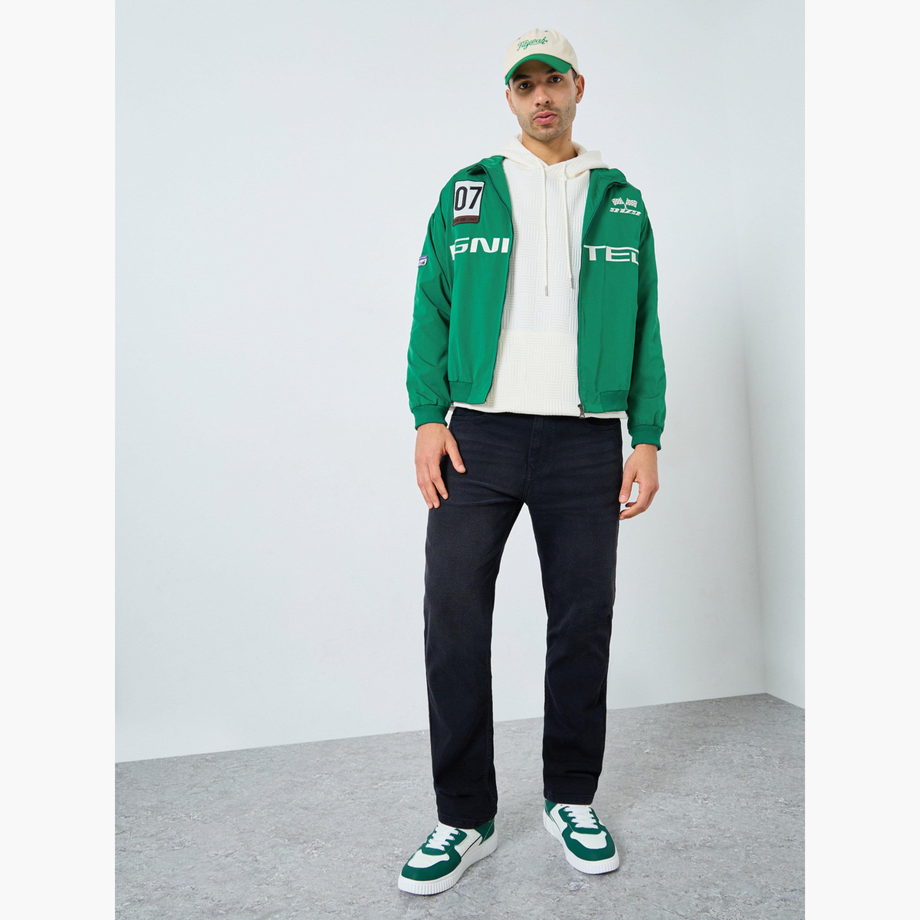 Styli Embroidered Collared Long Sleeves Men's Zip Through Bomber Jacket-men-clothing-jacketsandblazers-jackets-image-2