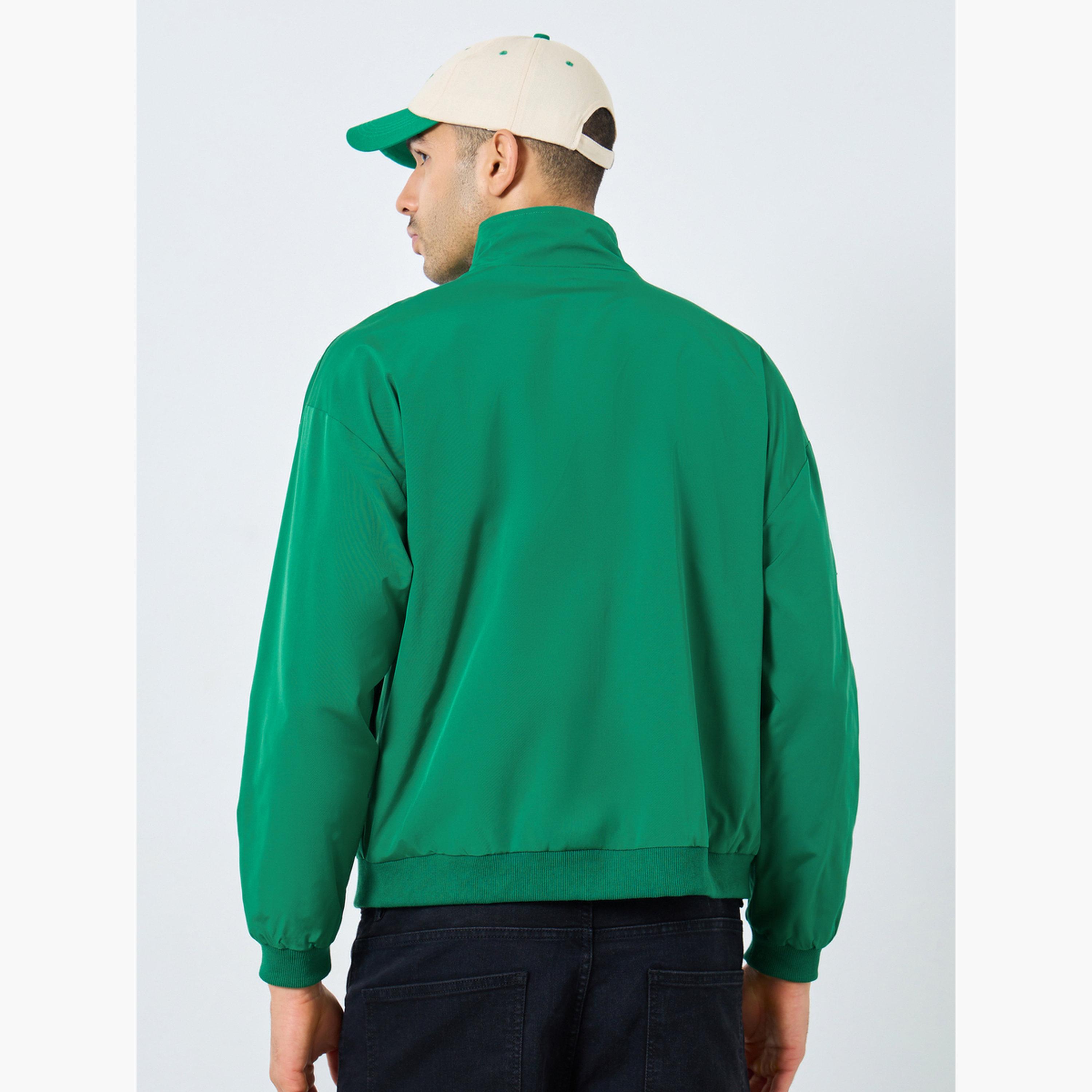Styli Embroidered Collared Long Sleeves Men's Zip Through Bomber Jacket-men-clothing-jacketsandblazers-jackets-image-4