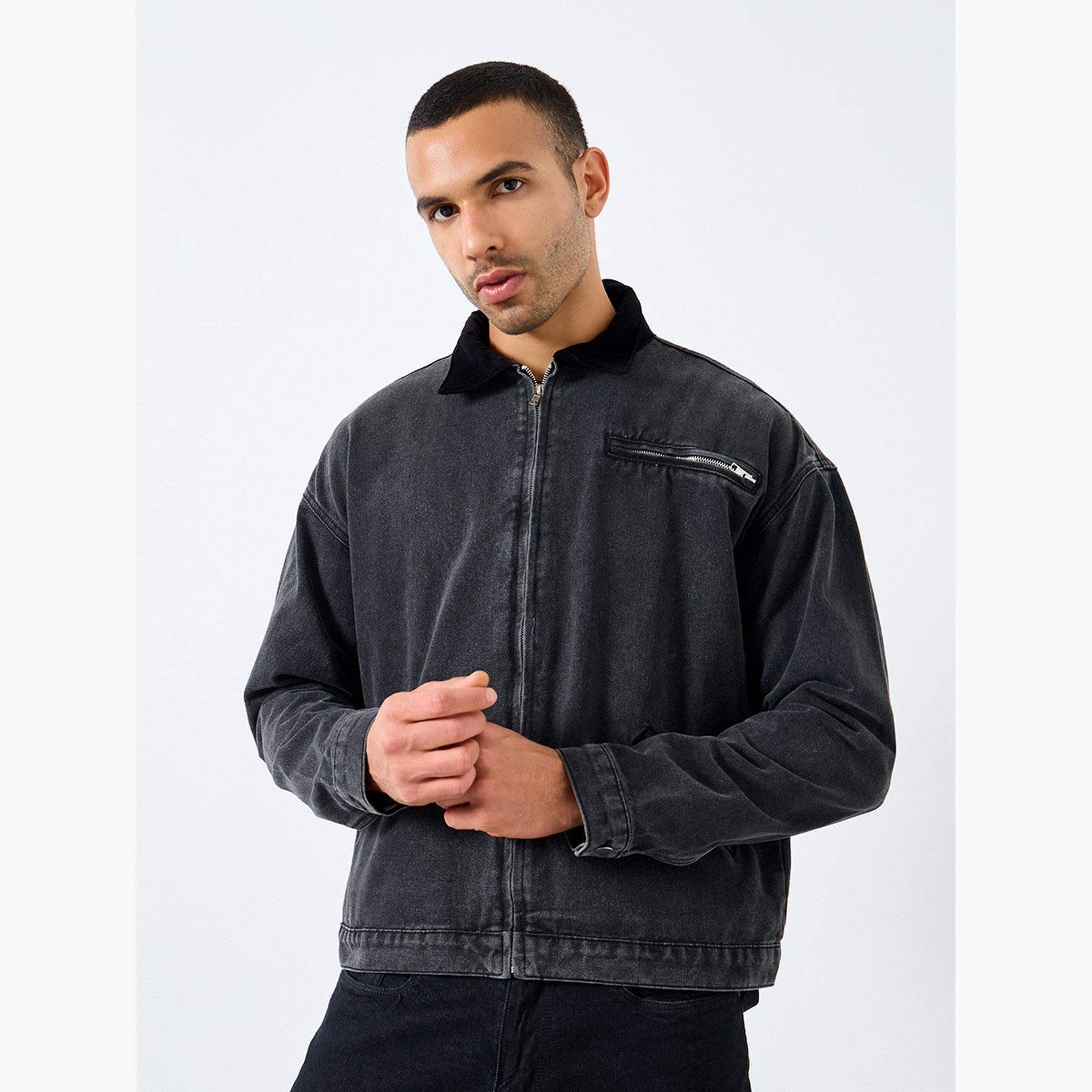 ستايلي - جاكيت جينز للرجال أسود مع ياقة مخملية-men-clothing-jacketsandblazers-jackets-image-2