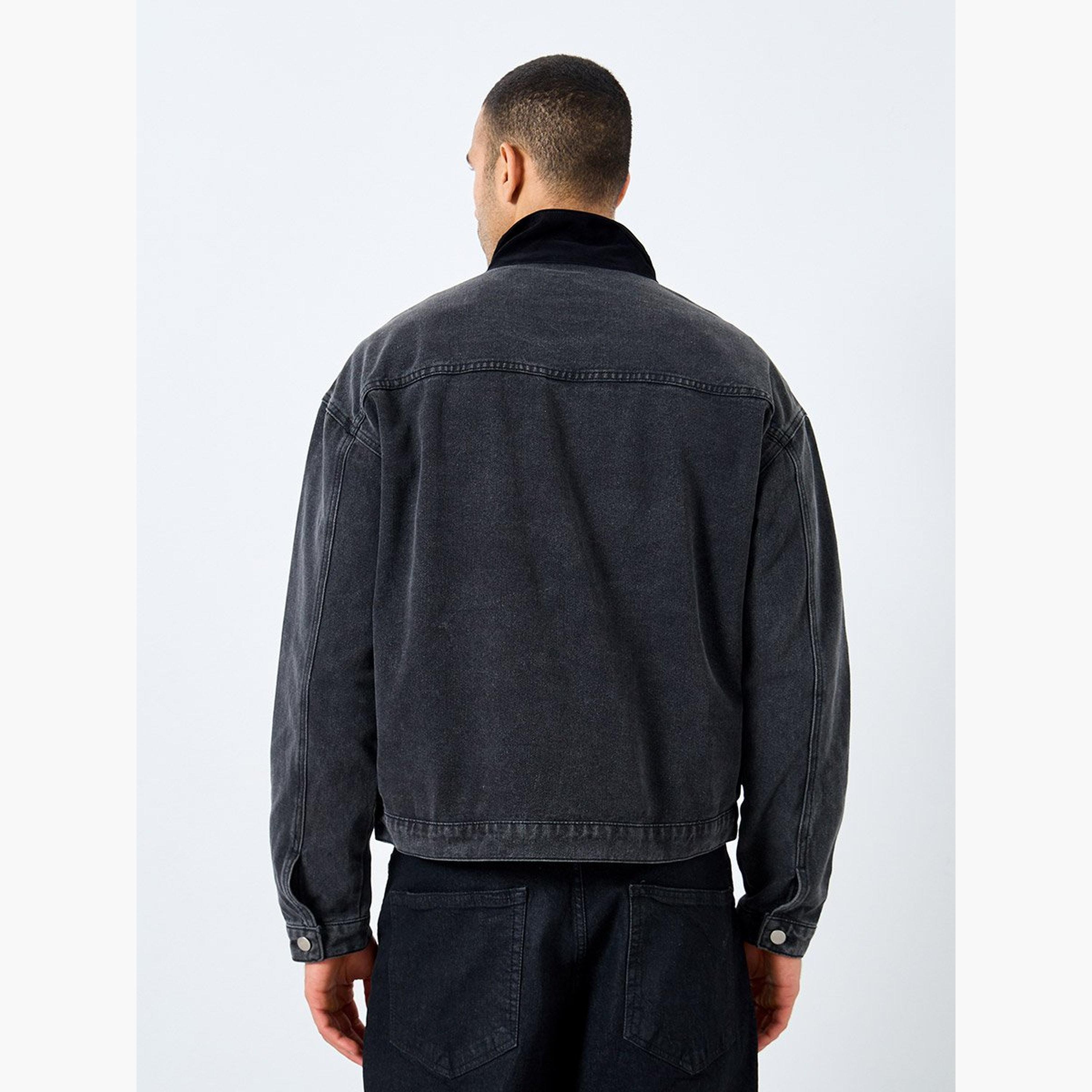 ستايلي - جاكيت جينز للرجال أسود مع ياقة مخملية-men-clothing-jacketsandblazers-jackets-image-5