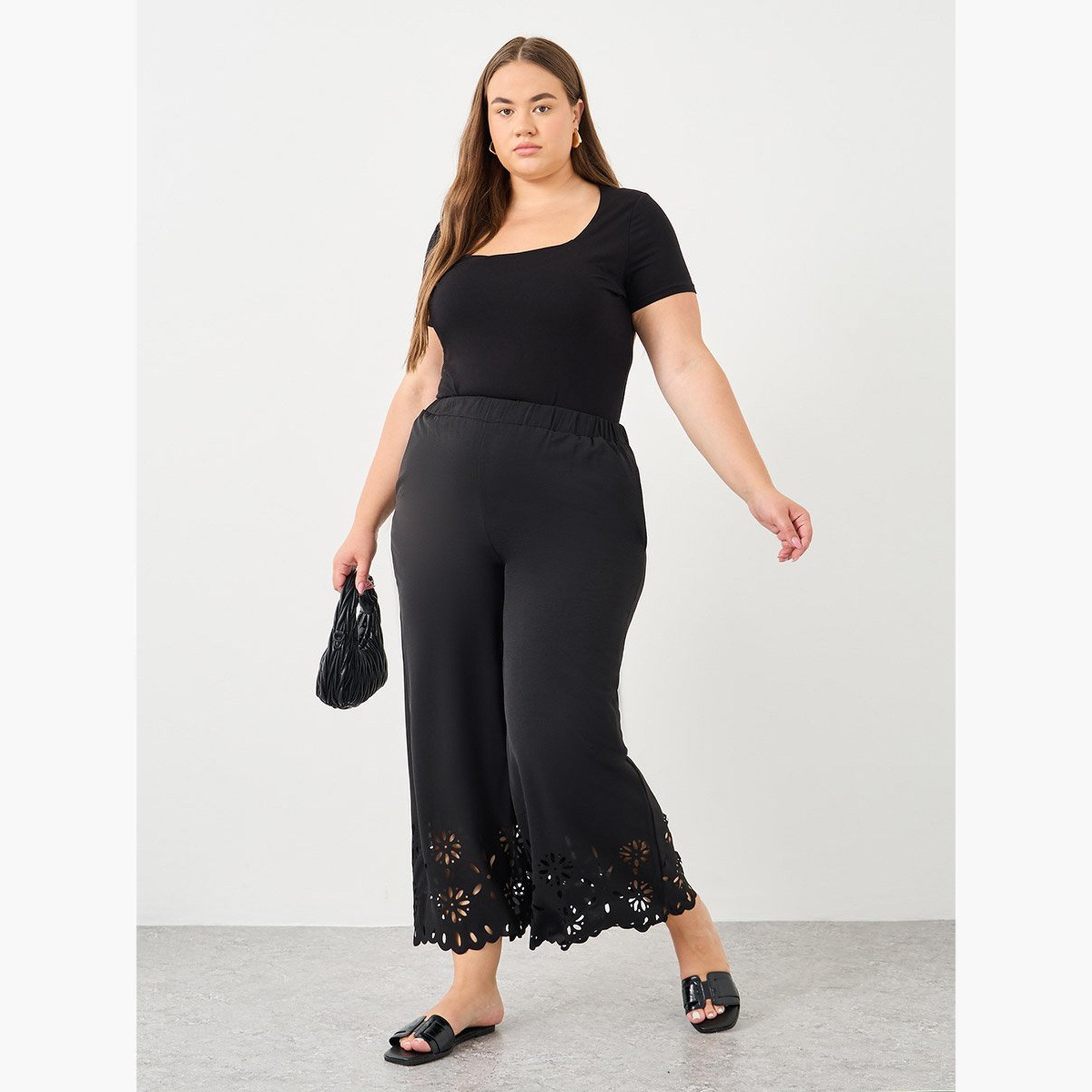 ستايلي - بنطال واسع الساق مع حافة مقطوعة-women-clothing-bottoms-trousers-image-2