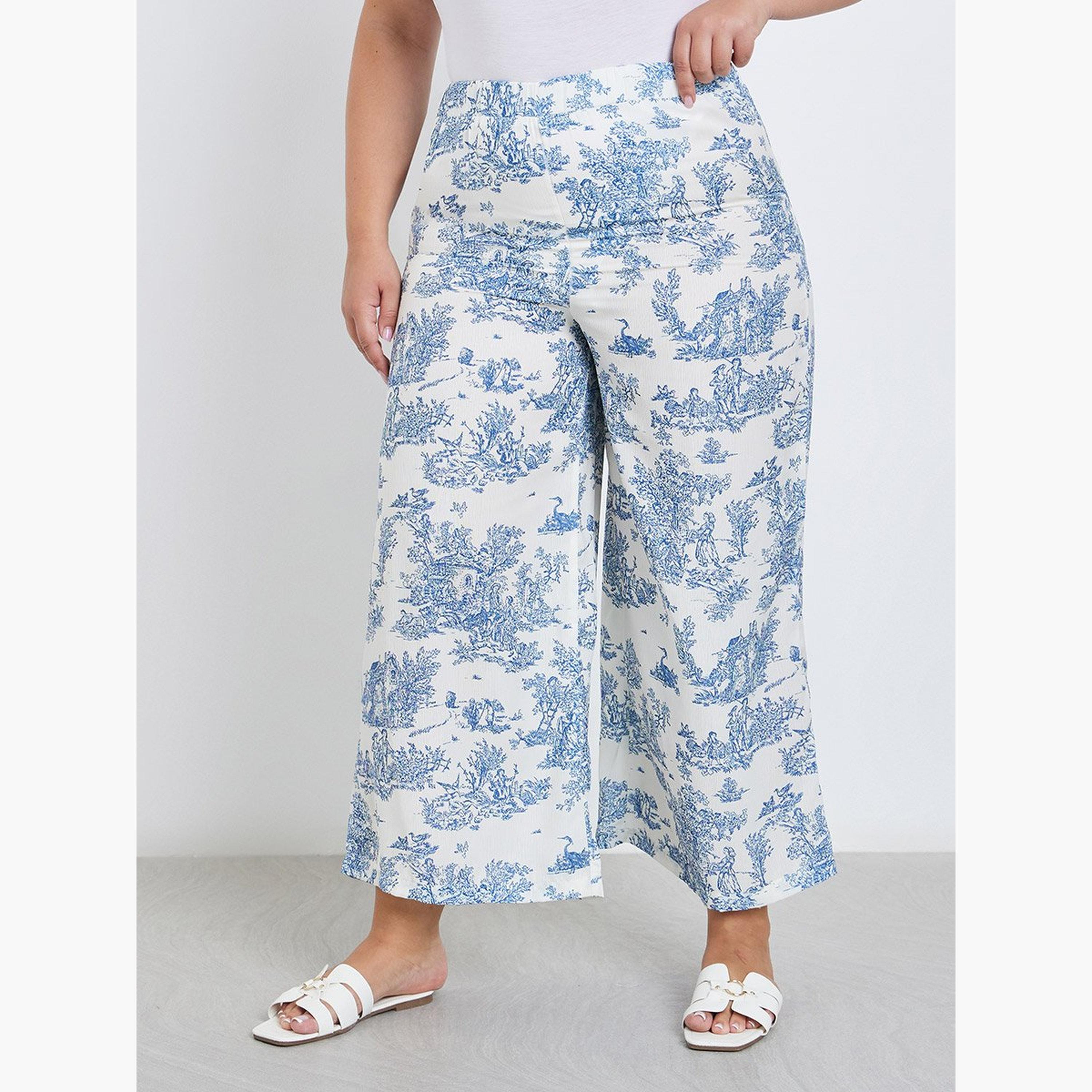 Styli Plus Wide Leg Trousers with Toile De Jouy Print-women-clothing-bottoms-trousers-image-1