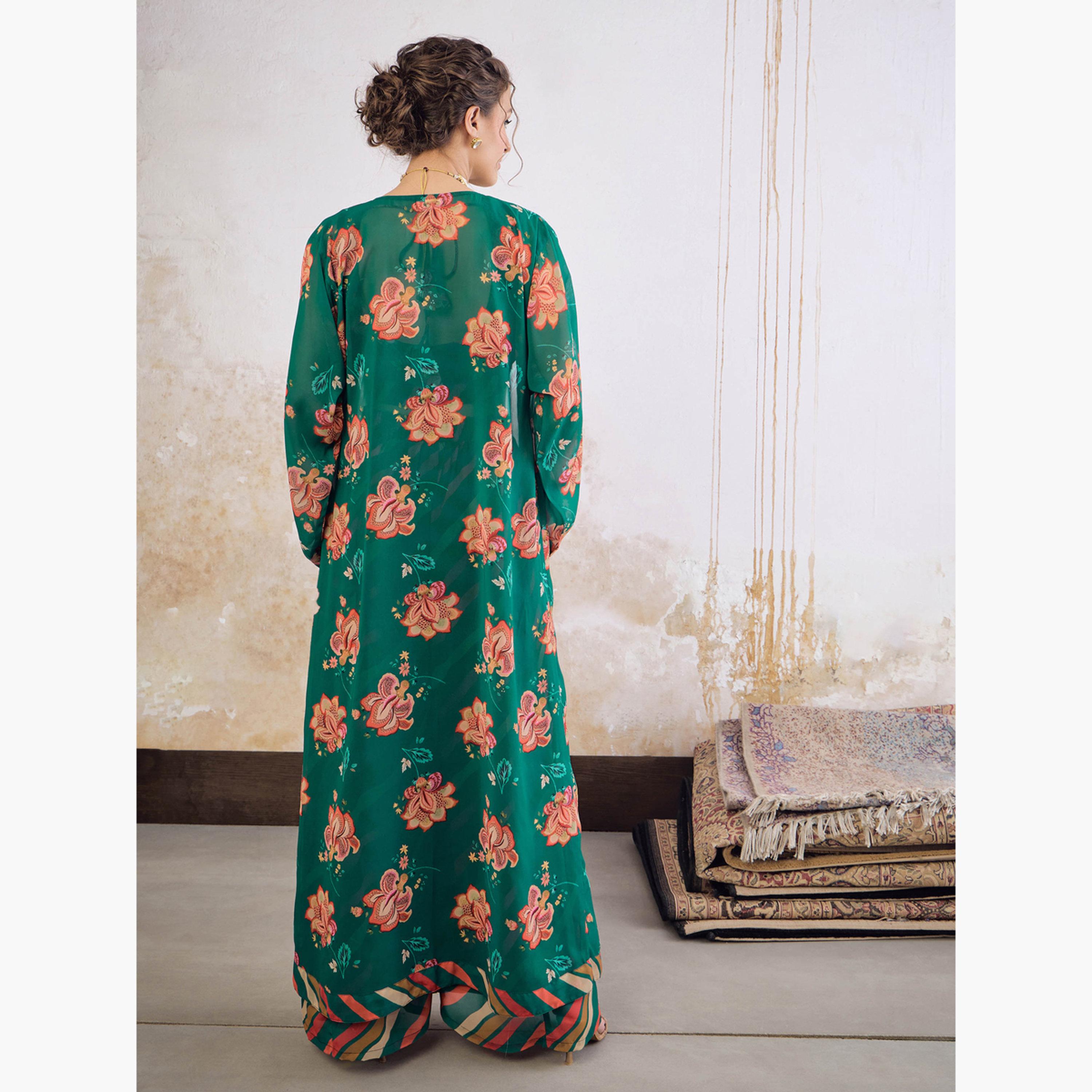 شاي باي ساسافراس - طقم بلوزة قصيرة مزينة بالزهور مع بنطال بالازو وقميص قصير للنساء-women-clothing-ethnicwear-salwarsuits-image-5