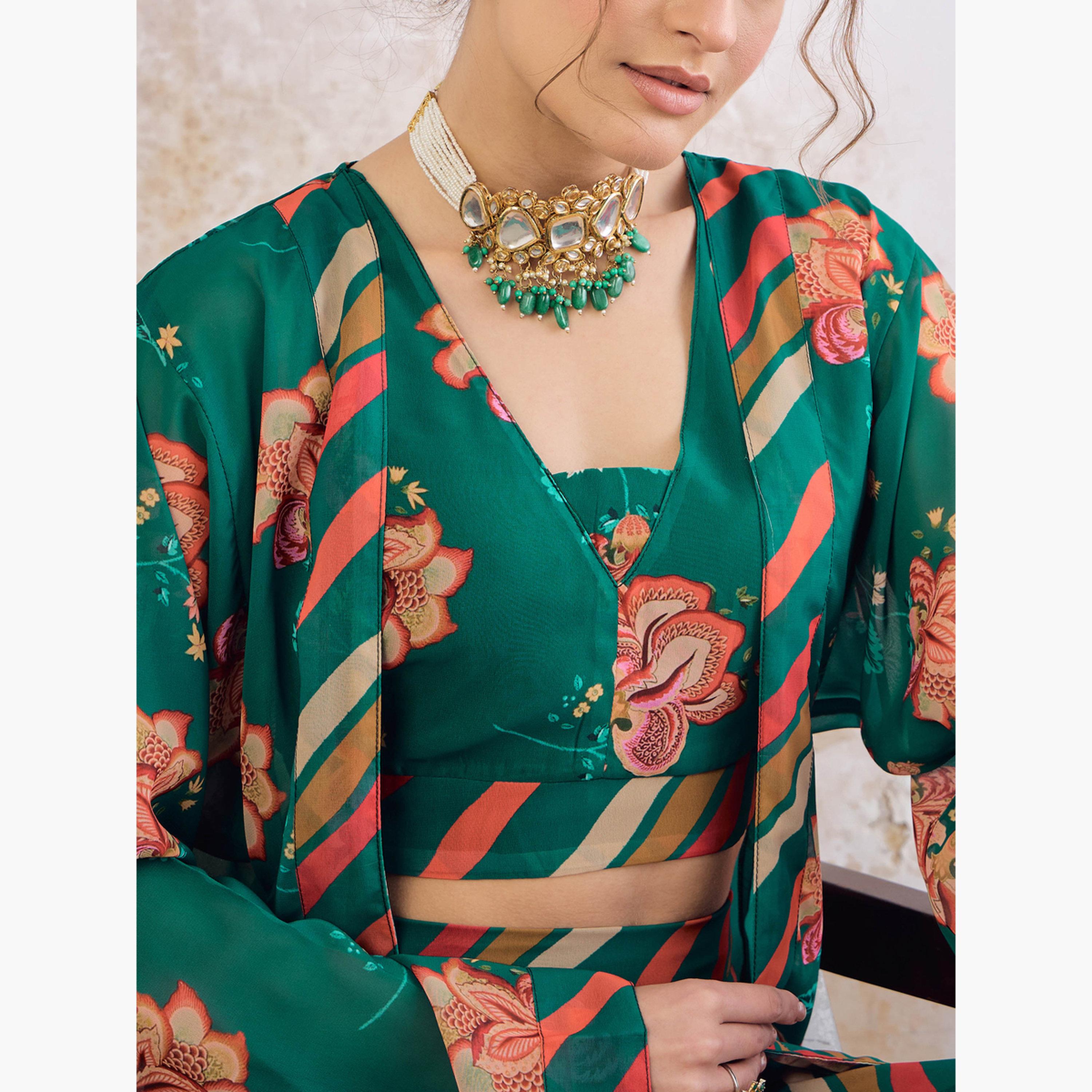 شاي باي ساسافراس - طقم بلوزة قصيرة مزينة بالزهور مع بنطال بالازو وقميص قصير للنساء-women-clothing-ethnicwear-salwarsuits-image-6