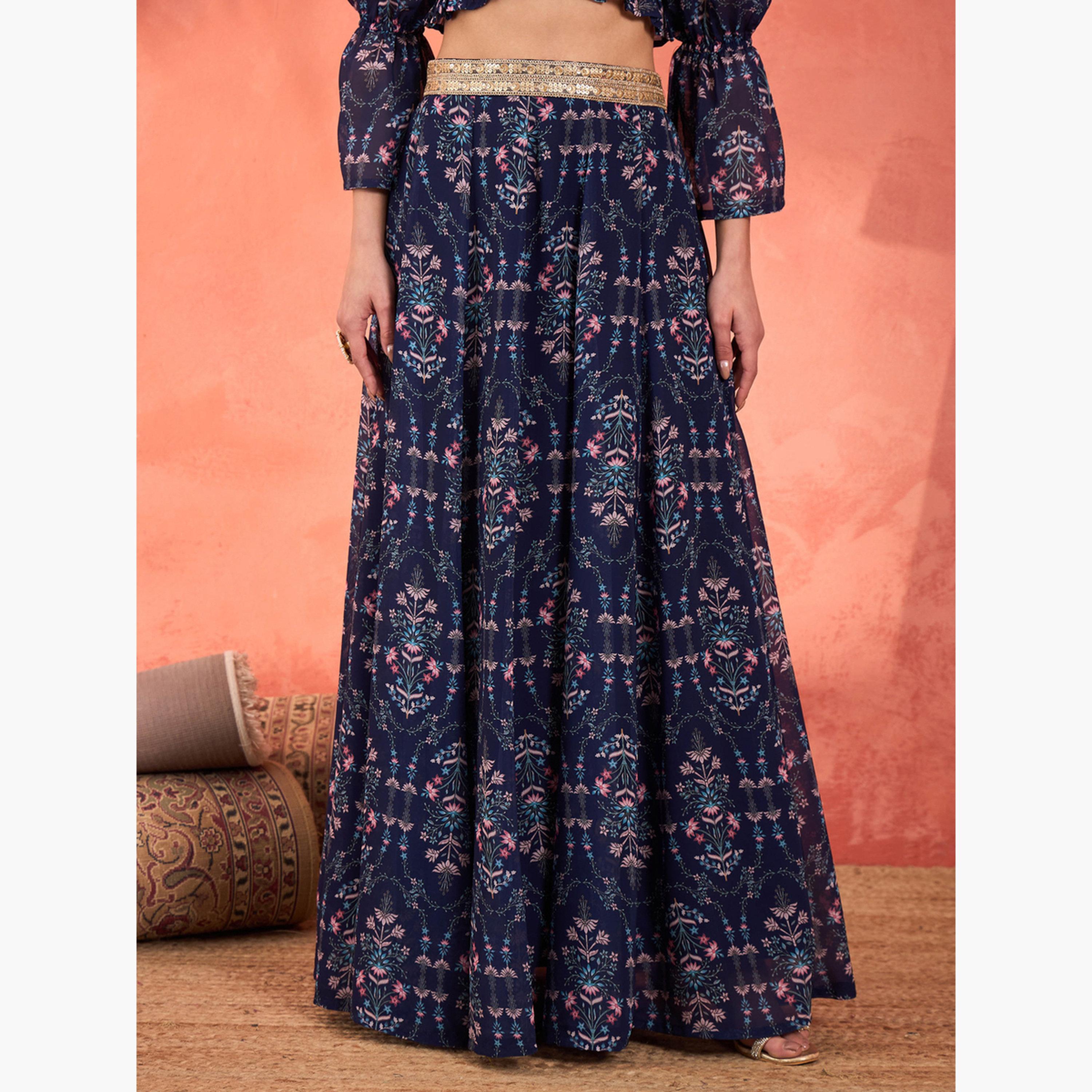 Shae by SASSAFRAS Floral Hem Frill Crop Top with Anarkali Skirt Set-women-clothing-ethnicwear-dresses-image-5