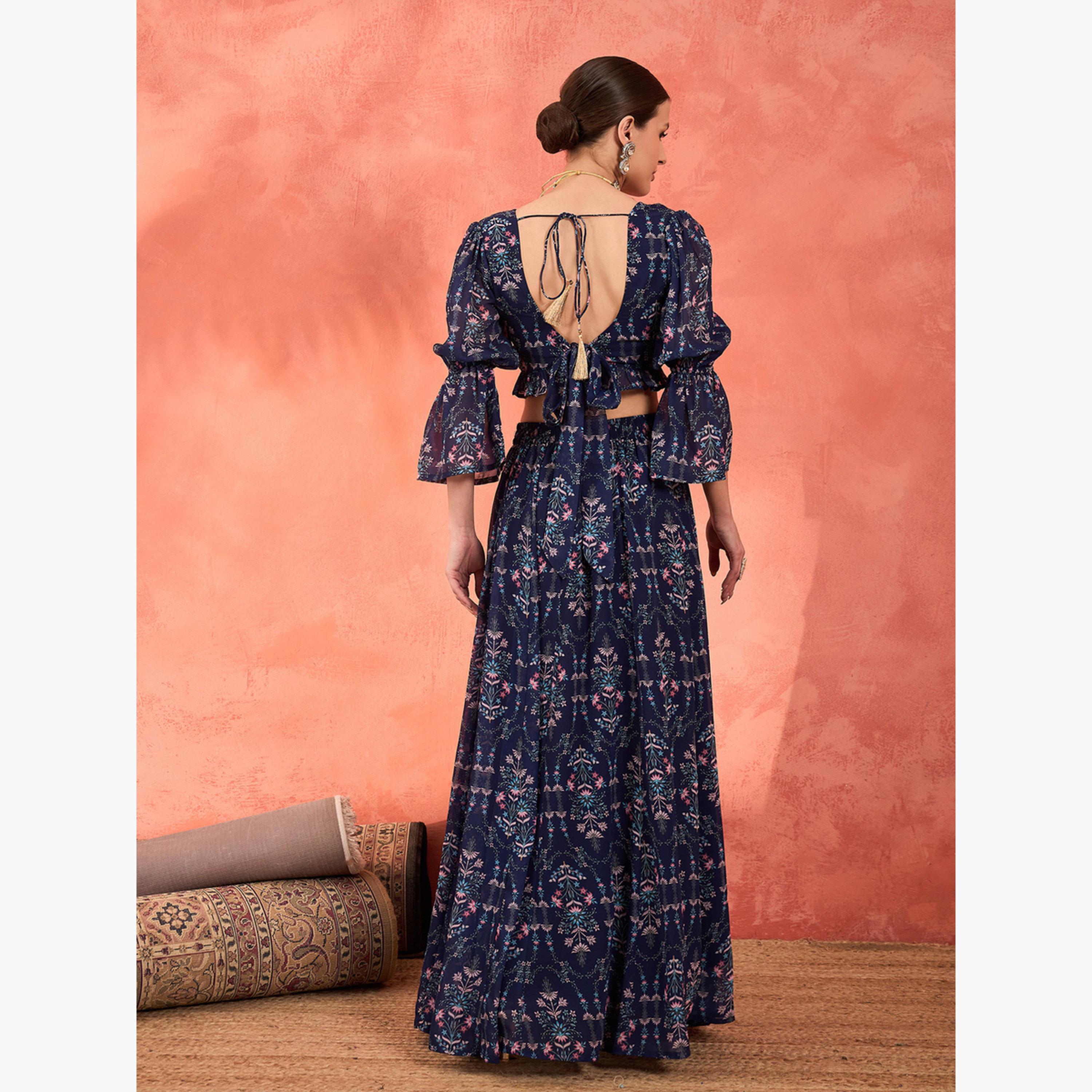 شاي × ساسافراس - طقم تنورة وبلوزة بكشكش بطبعة ازهار-women-clothing-ethnicwear-dresses-image-6