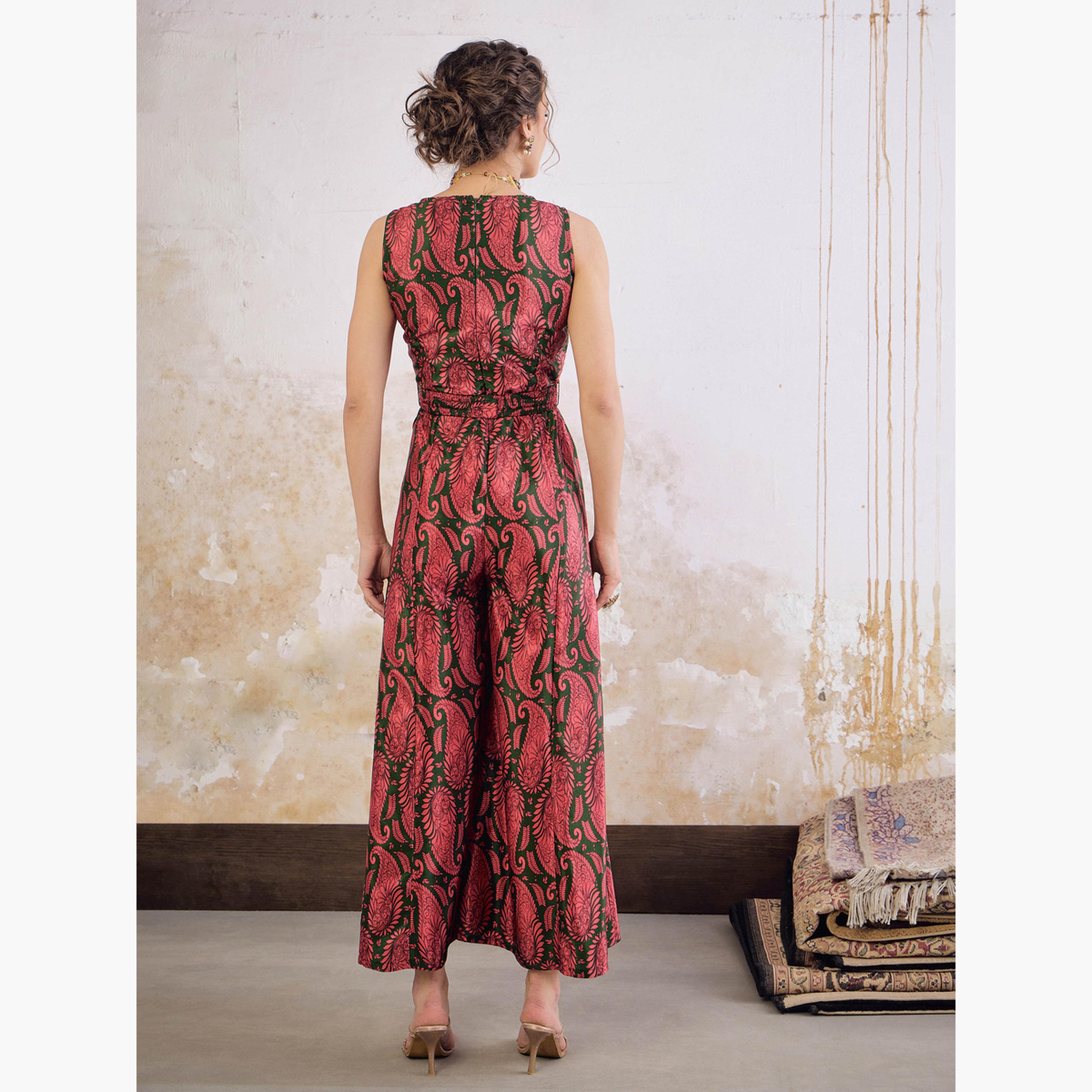 شاي باي ساسافراس - جمبسوت واسع الساق نقشة بيزلي للنساء-women-clothing-jumpsuits-image-6