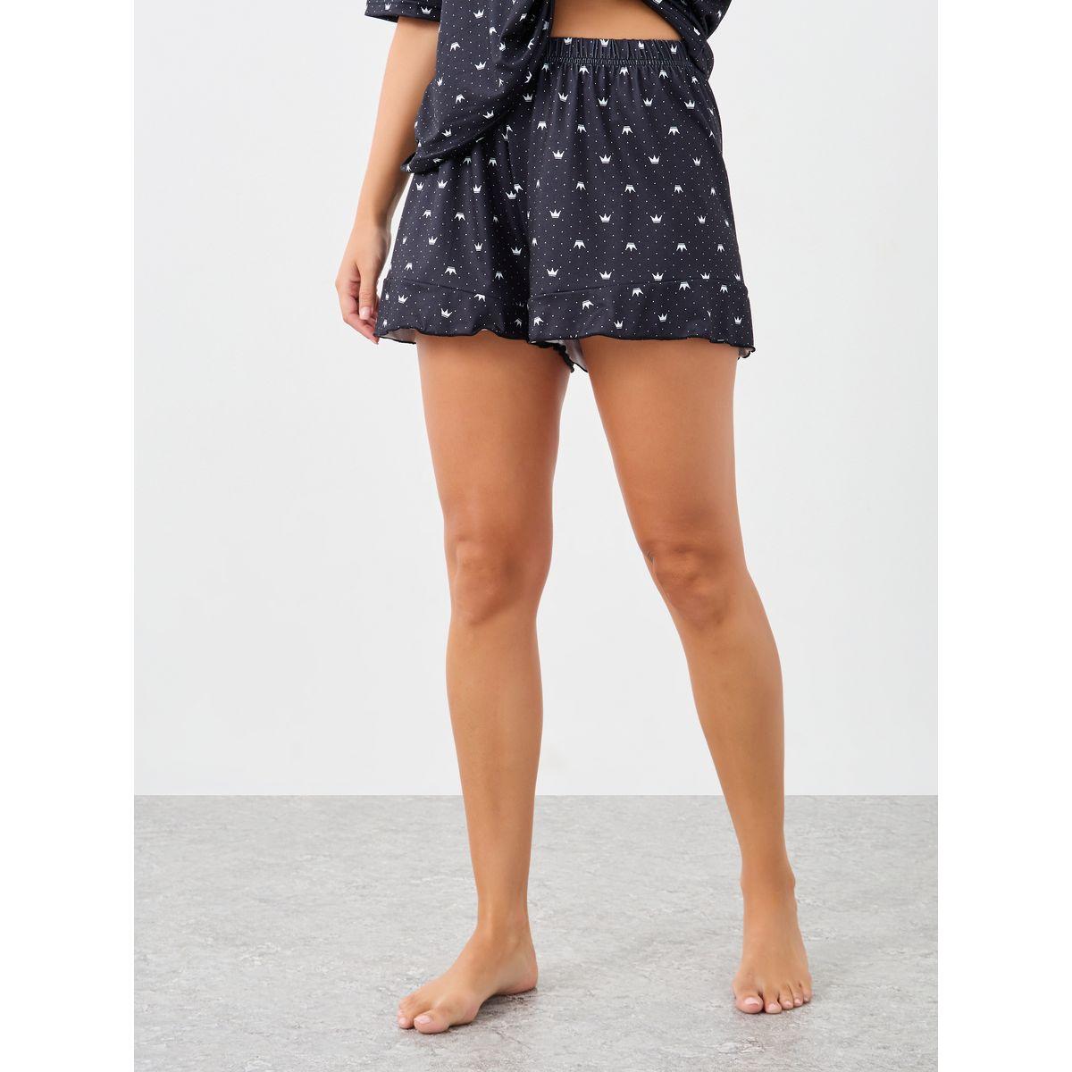 Styli Crown Spot Print T-Shirt and Lettuce Hem Shorts Set-women-clothing-nightwear-pyjamas-shortsets-image-5