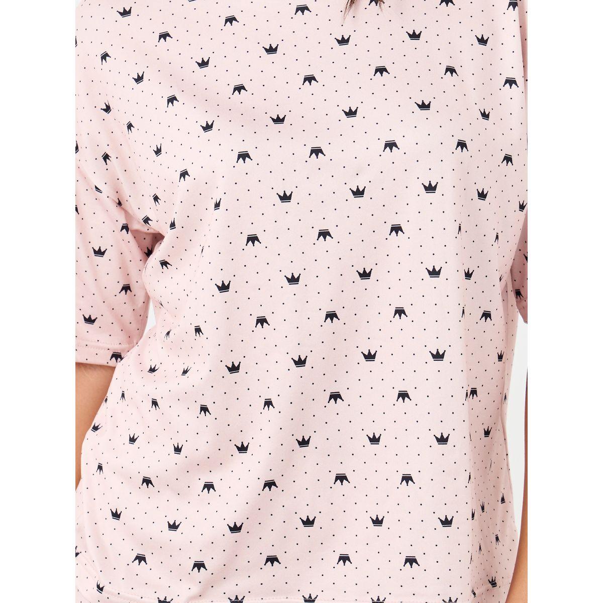 Styli Crown Spot Print T-Shirt and Lettuce Hem Shorts Set-women-clothing-nightwear-pyjamas-shortsets-image-3