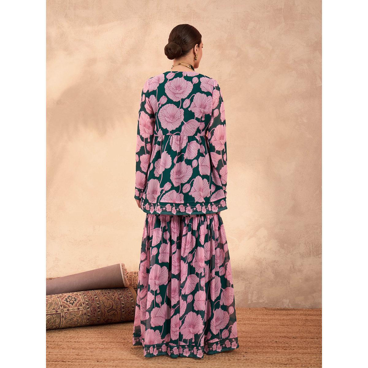 طقم من بلوزة بطبعة زهور مع بنطال شرارة-women-clothing-ethnicwear-kurtasets-image-6