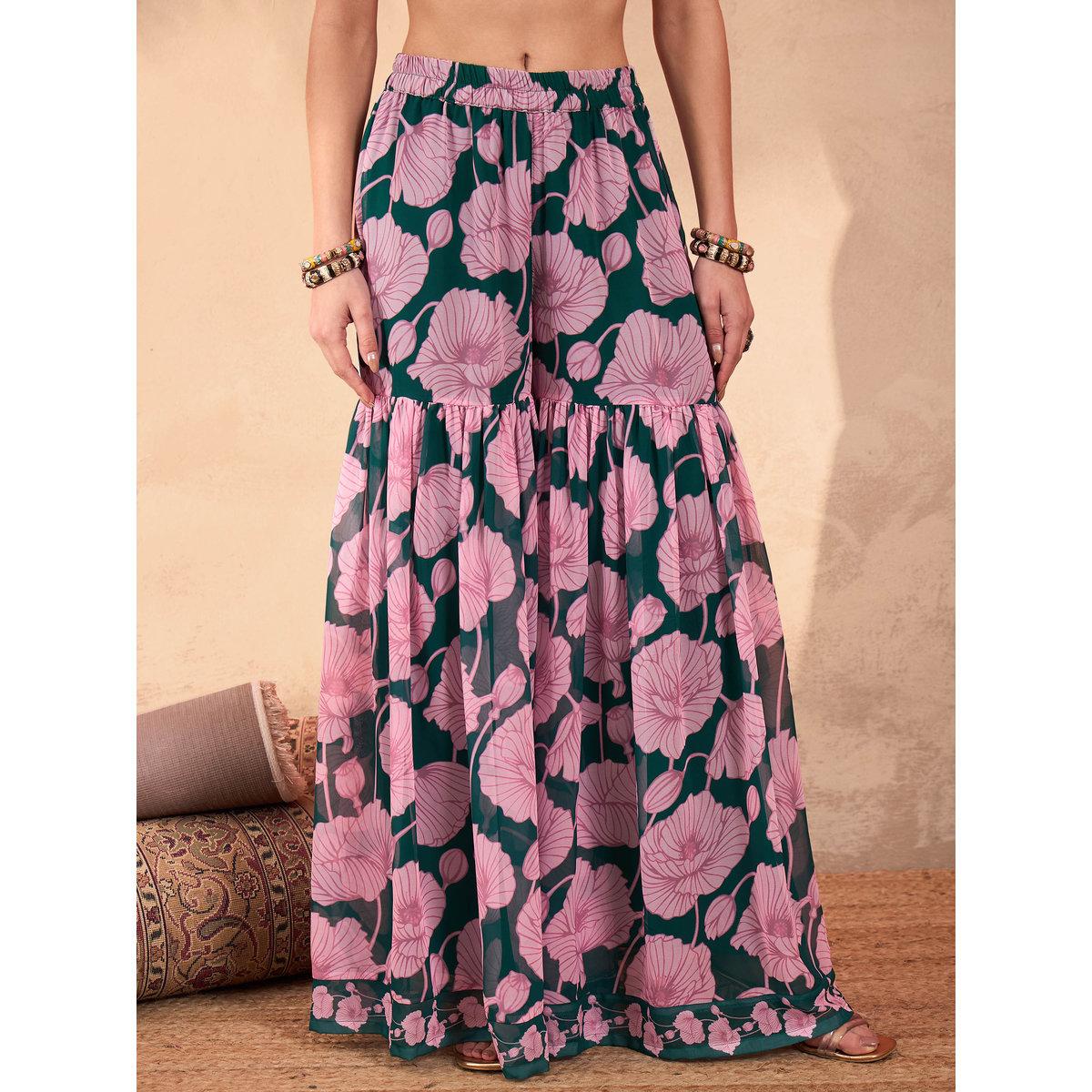 طقم من بلوزة بطبعة زهور مع بنطال شرارة-women-clothing-ethnicwear-kurtasets-image-7