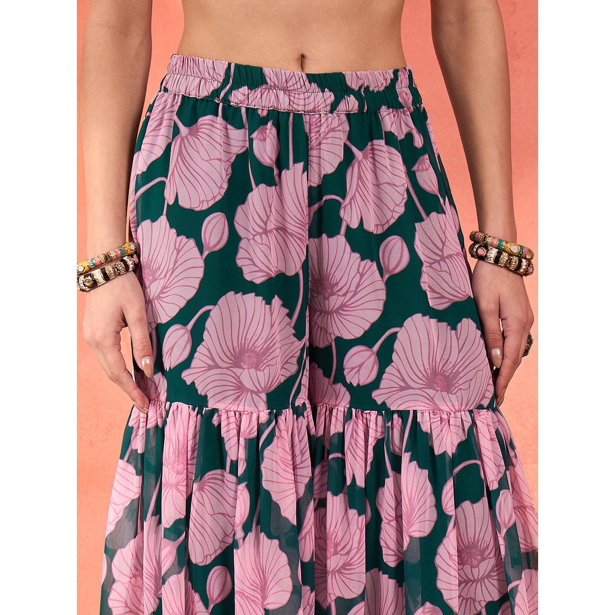 طقم من بلوزة بطبعة زهور مع بنطال شرارة-women-clothing-ethnicwear-kurtasets-image-9
