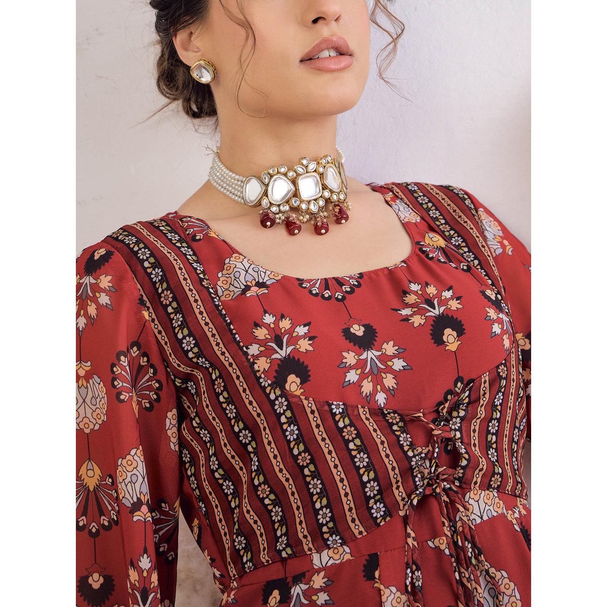 Shae by SASSAFRAS Maroon Floral Front Yoke Anarkali Kurta with Palazzo Pants Set-women-clothing-ethnicwear-kurtasets-image-8