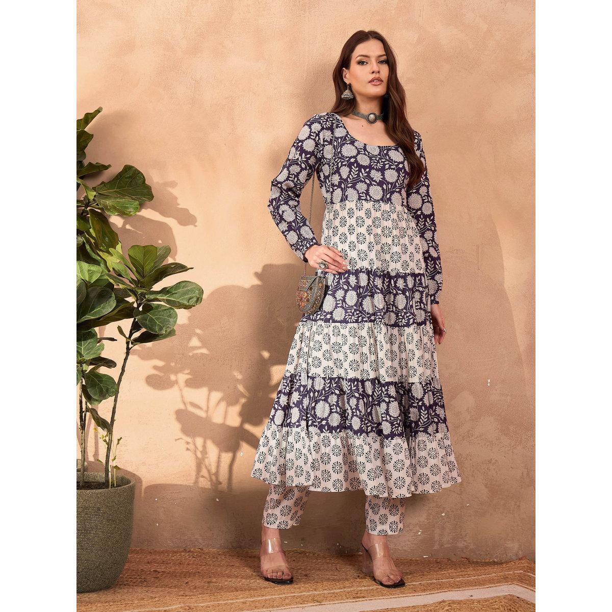 طقم من كورتا بتفاصيل كسرات مع بنطال-women-clothing-ethnicwear-kurtasets-image-2