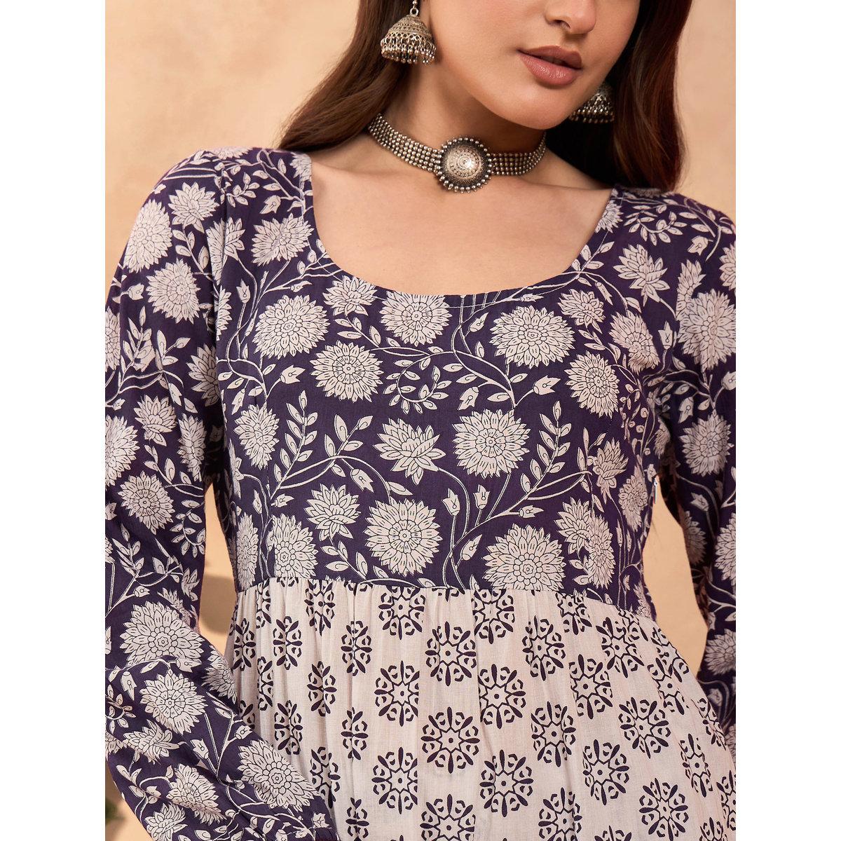 طقم من كورتا بتفاصيل كسرات مع بنطال-women-clothing-ethnicwear-kurtasets-image-4