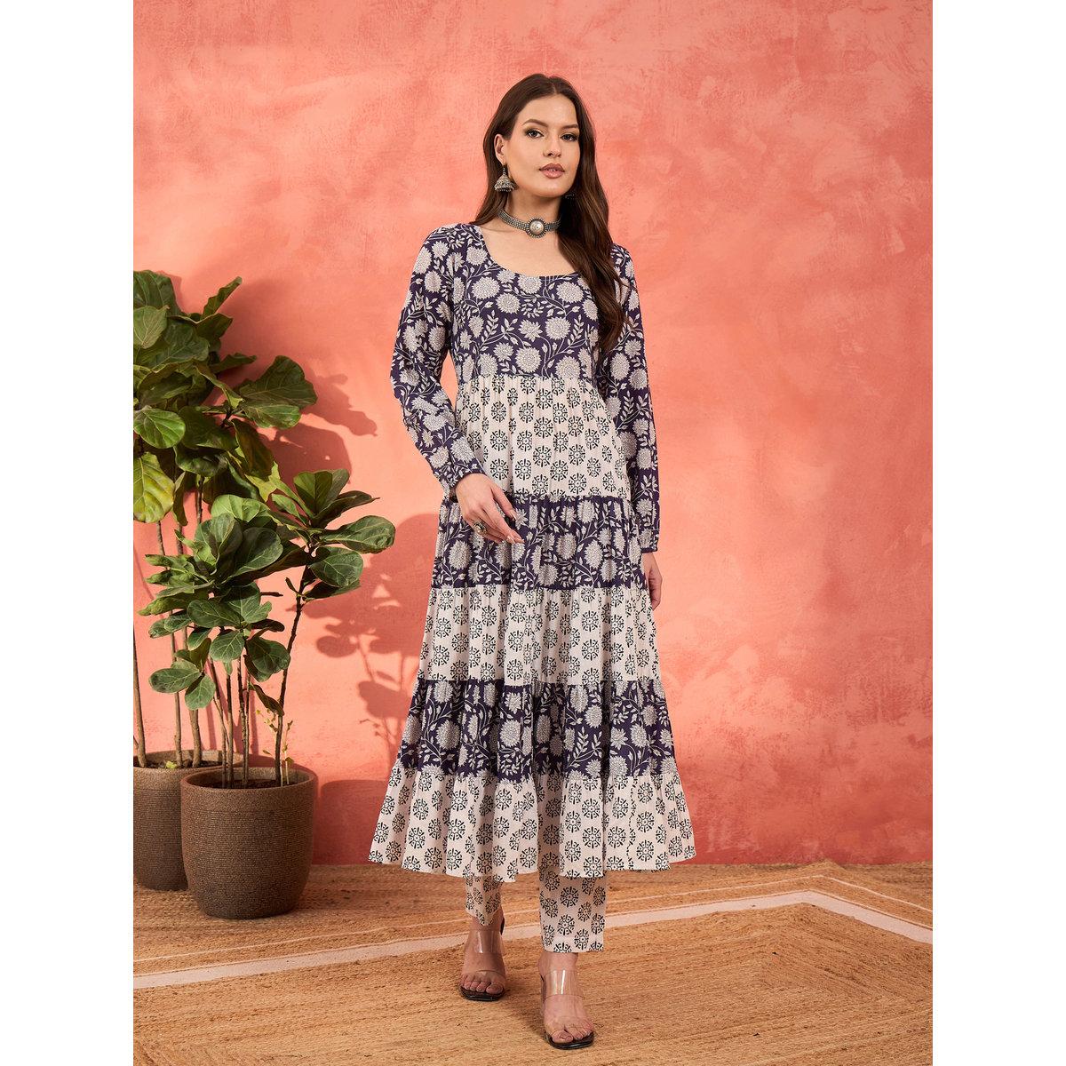 طقم من كورتا بتفاصيل كسرات مع بنطال-women-clothing-ethnicwear-kurtasets-image-8