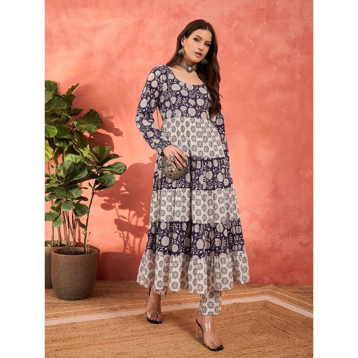 طقم من كورتا بتفاصيل كسرات مع بنطال-women-clothing-ethnicwear-kurtasets-image-9
