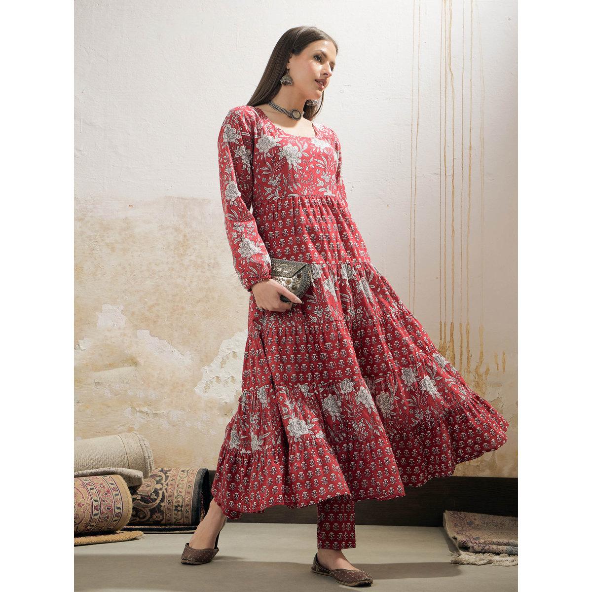 طقم من كورتا بتفاصيل كسرات مع بنطال-women-clothing-ethnicwear-kurtasets-image-1