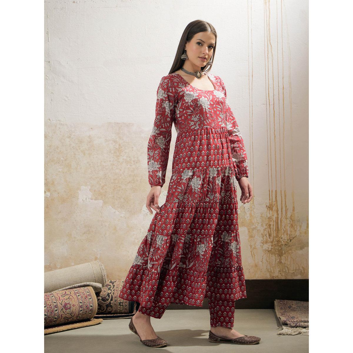 طقم من كورتا بتفاصيل كسرات مع بنطال-women-clothing-ethnicwear-kurtasets-image-3
