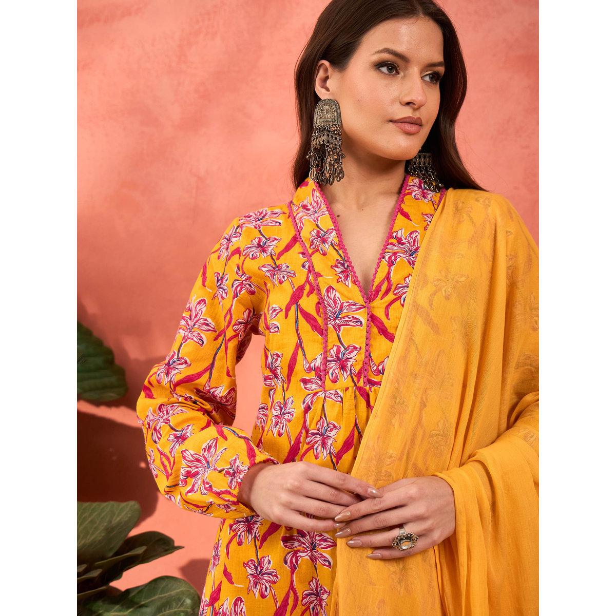 طقم من كورتا وبنطال مع دوباتا-women-clothing-ethnicwear-sareesets-image-1