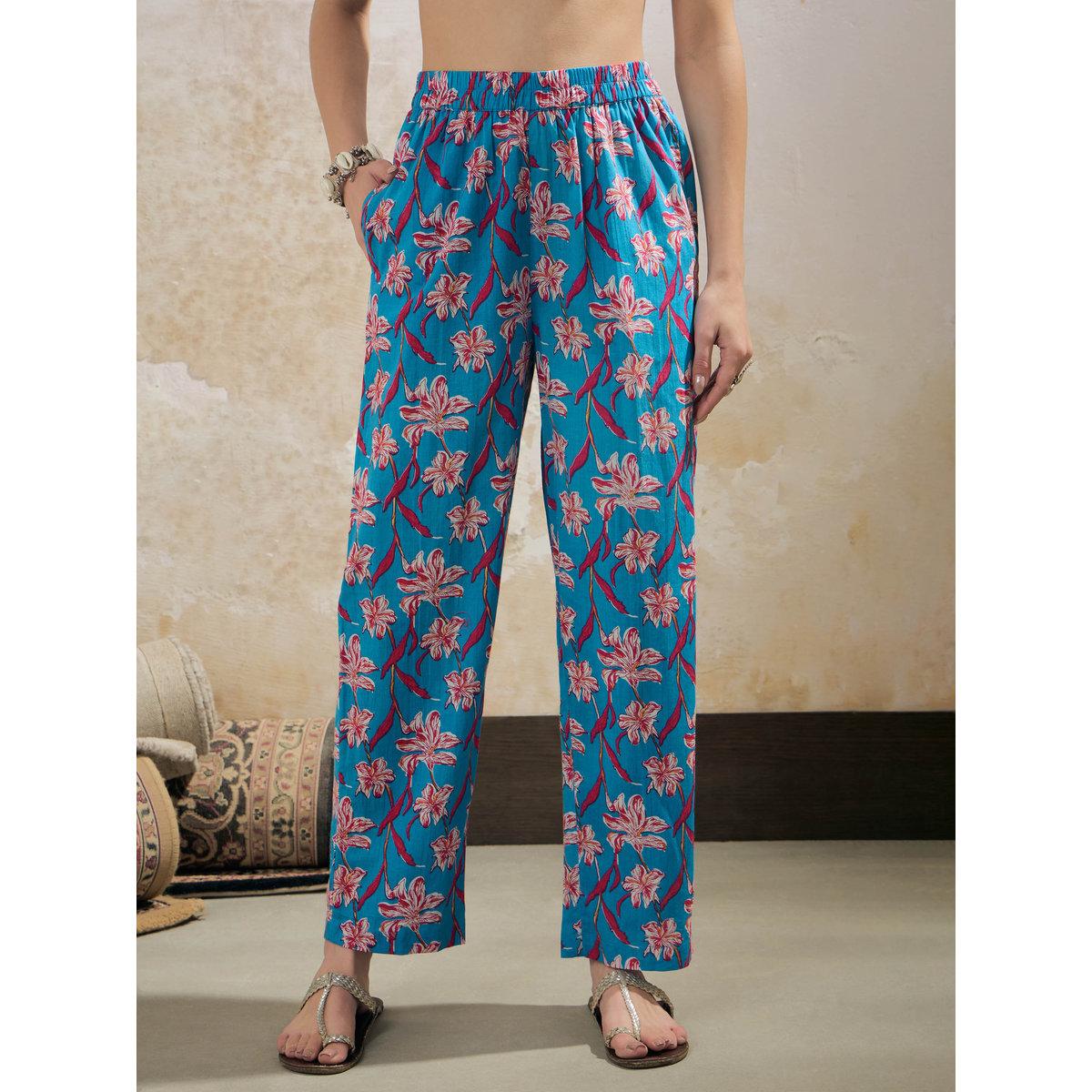 Shae by SASSAFRAS Blue Floral Cambric V Neck Kurta, Pencil Pants and Dupatta Set-women-clothing-ethnicwear-sareesets-image-7