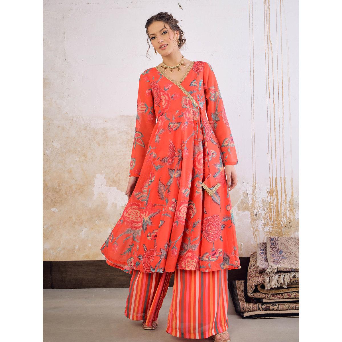 طقم من كورتا بطبعة زهور مع بنطال بالازو-women-clothing-ethnicwear-kurtasets-image-1