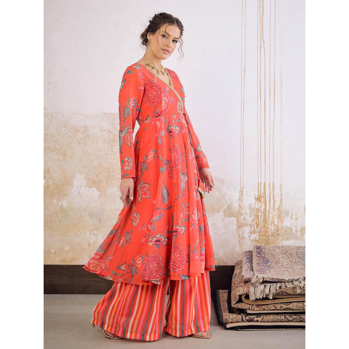 طقم من كورتا بطبعة زهور مع بنطال بالازو-women-clothing-ethnicwear-kurtasets-image-3