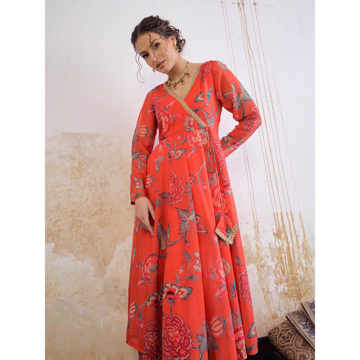 طقم من كورتا بطبعة زهور مع بنطال بالازو-women-clothing-ethnicwear-kurtasets-image-8