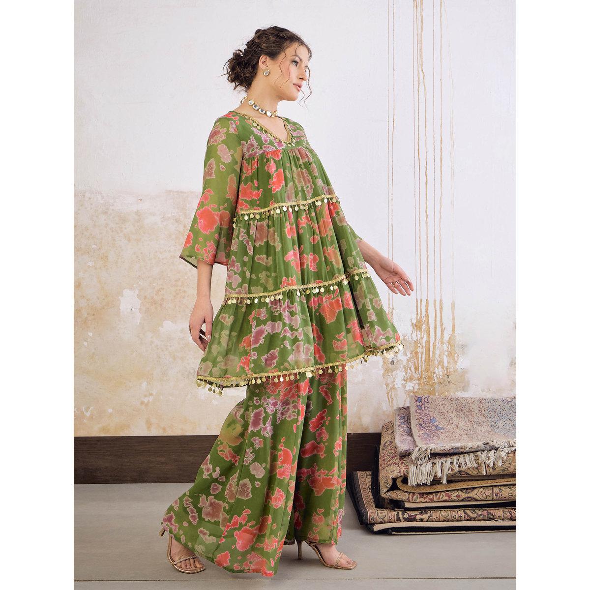 طقم من كورتا بطبعة تاي داي مع بنطال شرارة-women-clothing-ethnicwear-kurtasets-image-3