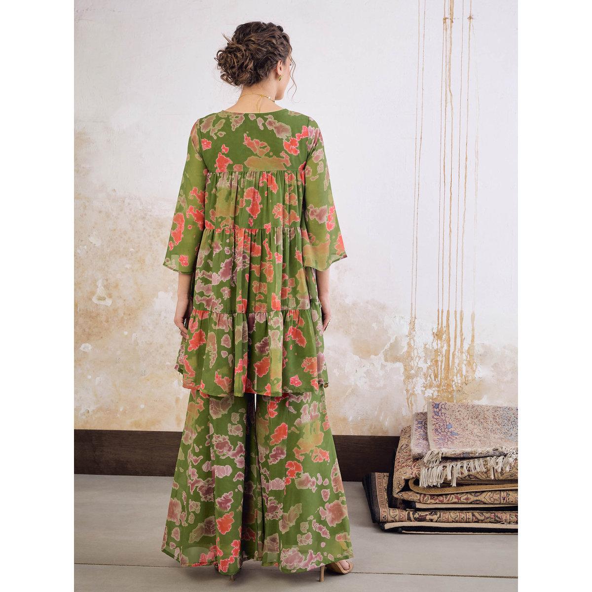 طقم من كورتا بطبعة تاي داي مع بنطال شرارة-women-clothing-ethnicwear-kurtasets-image-5