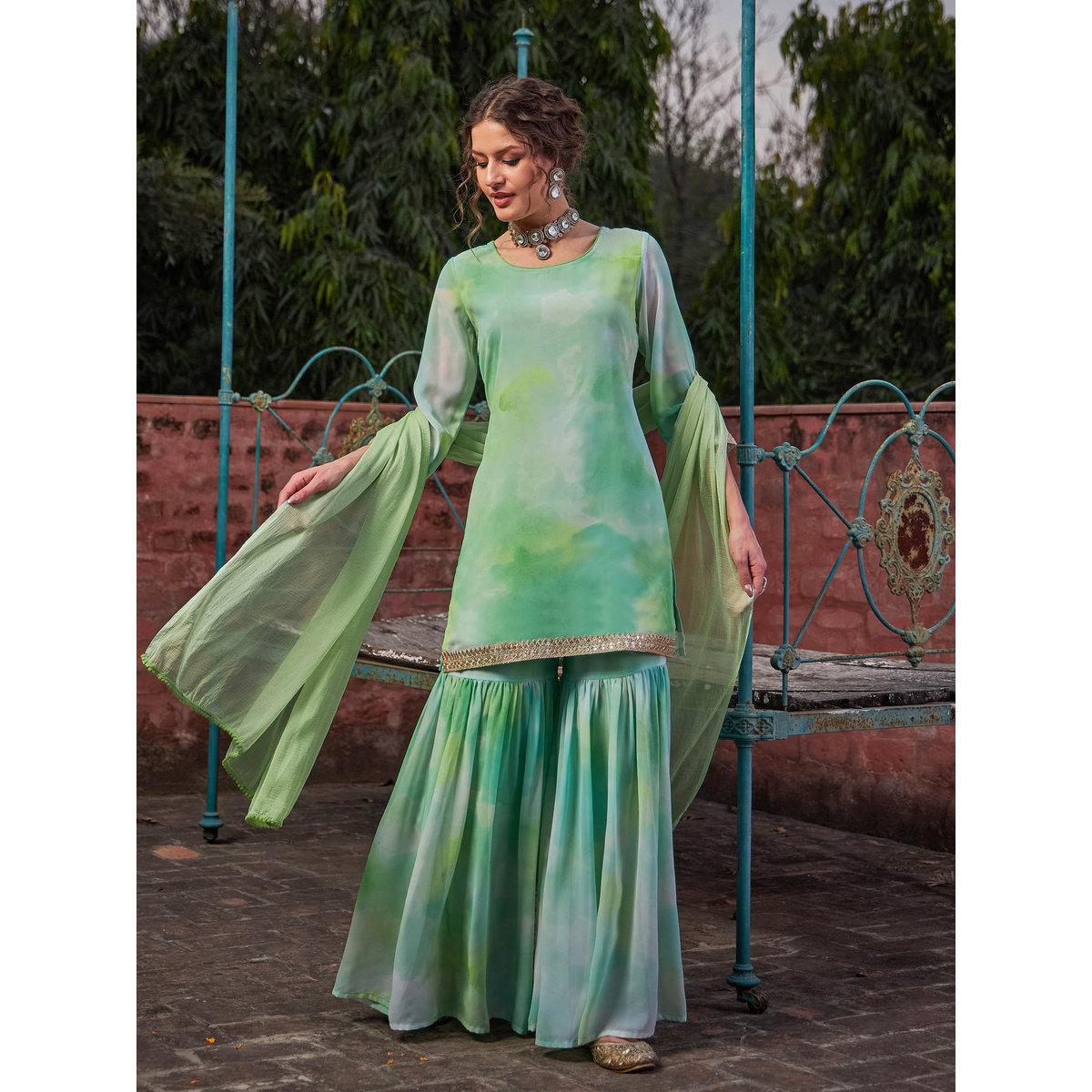 طقم من كورتا وبنطال شرارة مع دوباتا-women-clothing-ethnicwear-kurtasets-image-1