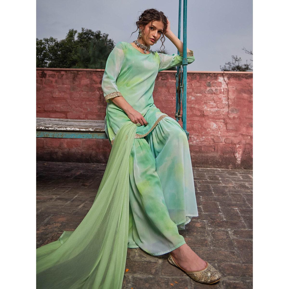 طقم من كورتا وبنطال شرارة مع دوباتا-women-clothing-ethnicwear-kurtasets-image-2