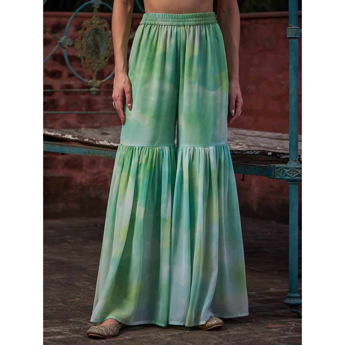 Shae by SASSAFRAS Lime Green Tie-Dye Kurta, Sharara and Dupatta Set-women-clothing-ethnicwear-kurtasets-image-5