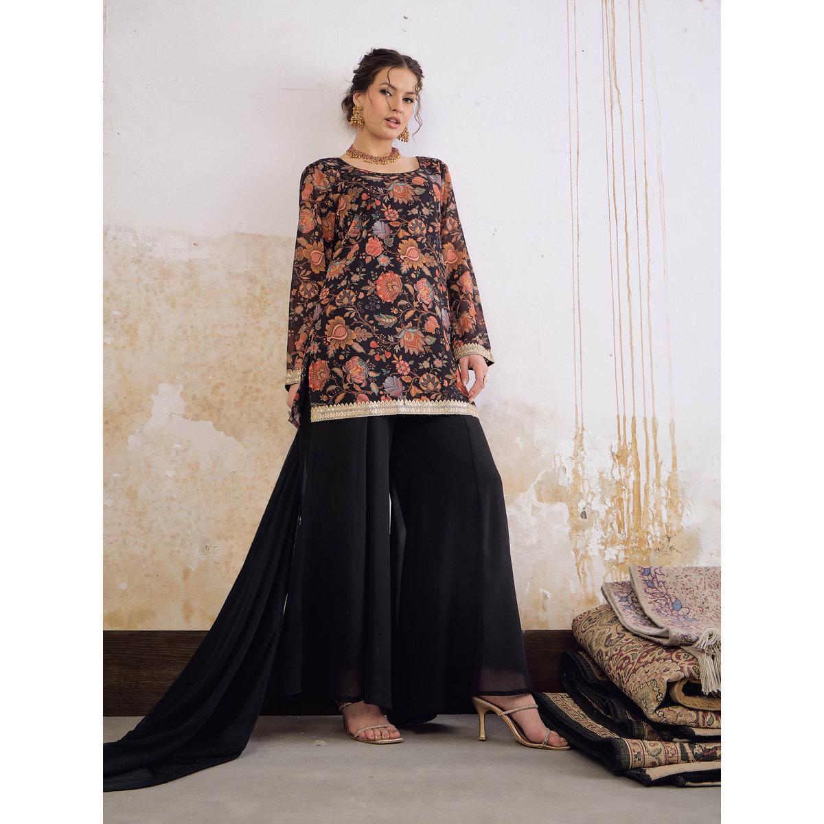 طقم من كورتا بطبعة زهور وبنطال بالازو مع دوباتا-women-clothing-ethnicwear-sareesets-image-2